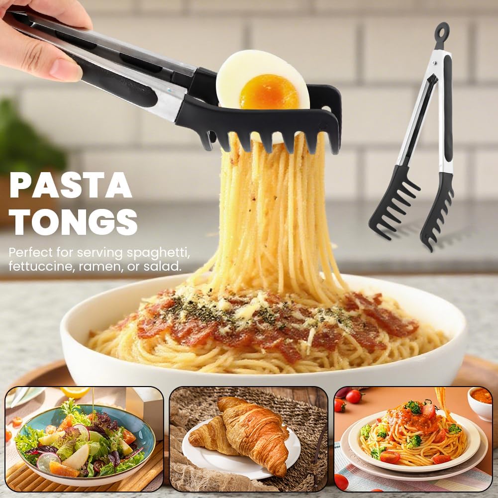 Silicone Spaghetti Spoon & Pasta Tong With Pasta Measurer,for Pasta Cooking