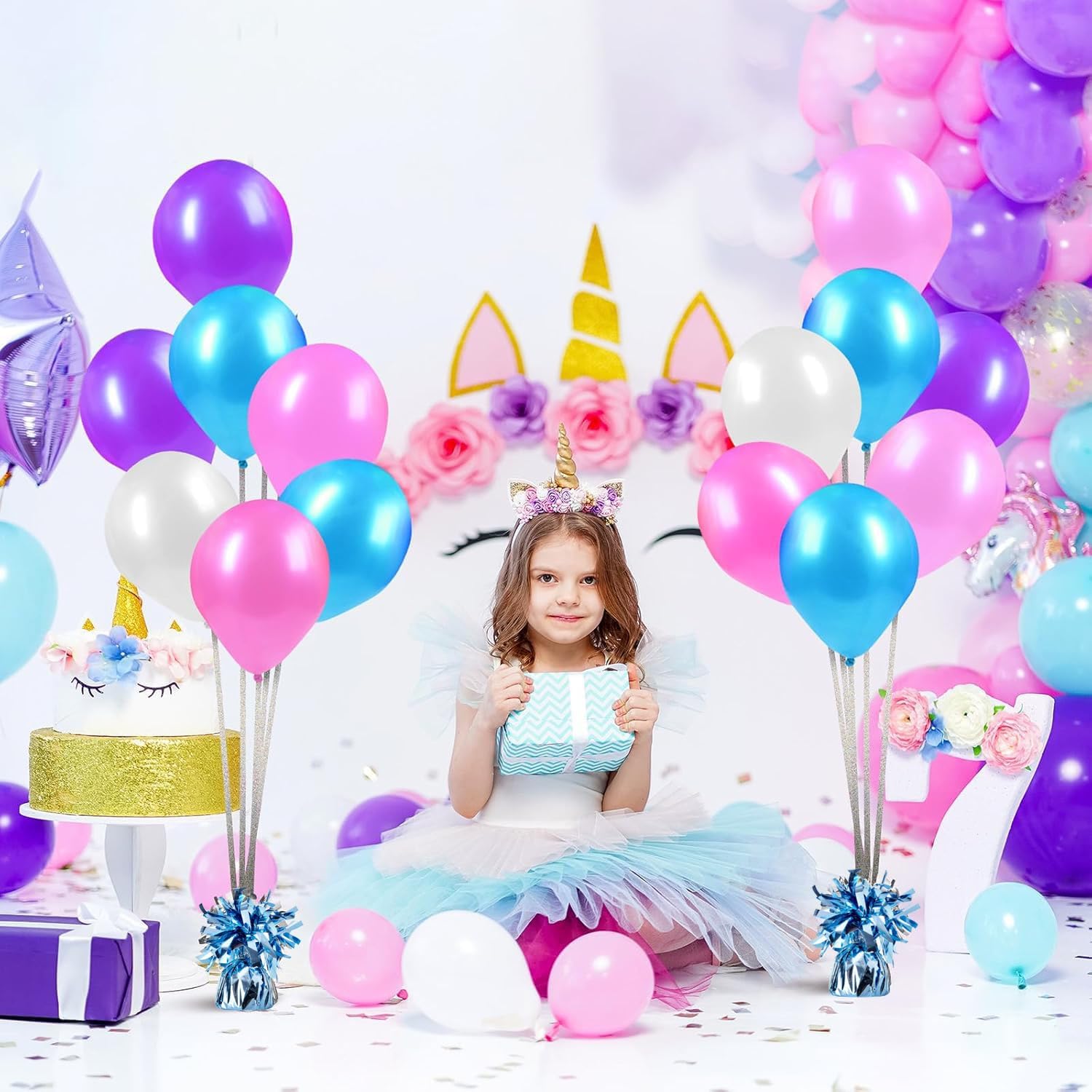 Balloon Weights, 12 Pieces, Weight 0.36Lb (Light Blue 12Pcs) | Aluminum Foil, Suitable for Birthday Parties, Gatherings, Weddings, Dinners and Other Occasions thumbnail