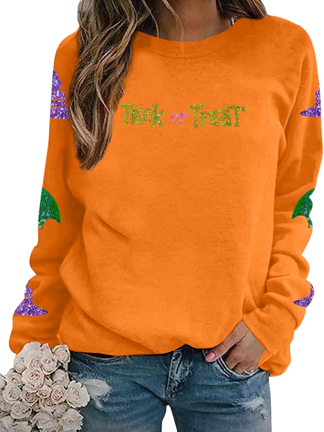 LUKYCILD Halloween Cat Sweatshirt Women Spooky Season Shirts Cute Ghost Cat Pumpkin Tee Halloween Crewneck Pullover Top