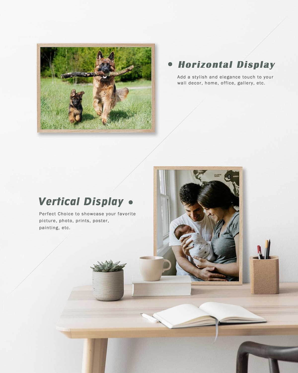 12x16 Inch Photo Frames Set of 3 - Natural Beige OAK Wood Picture Frame, 16x12 Art Print Frames, 30x40cm Minimalist Solid Wall Home Decoration Set