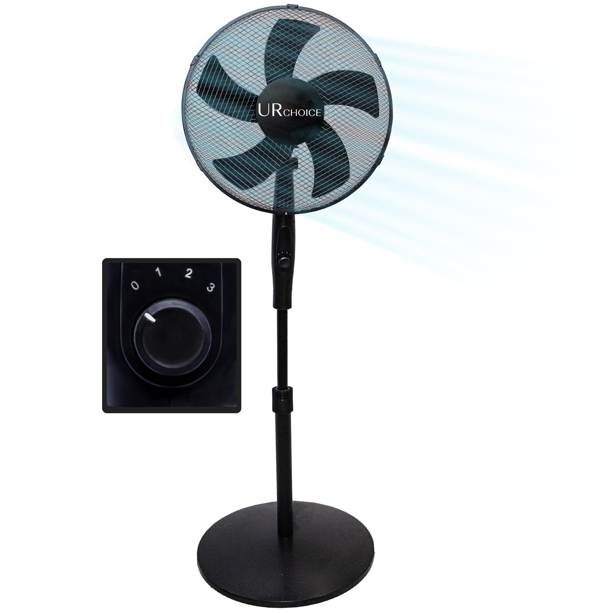 16" Pedestal Fan – Adjustable Height & 3-Speed Rotary Control | Quiet Oscillating Standing Floor Fan for Bedroom, Home Office – Stable, Energy-Efficient Cooling & Powerful Airflow – 𝗨𝗥 𝗖𝗛𝗢𝗜𝗖𝗘