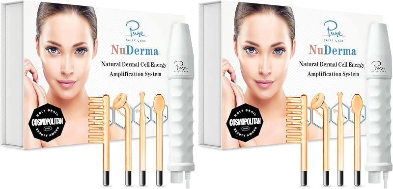 Pure Daily Care NuDerma aparelho manual de alta frequência para cuidados da pele com aplicadores Neon, pacote com 2