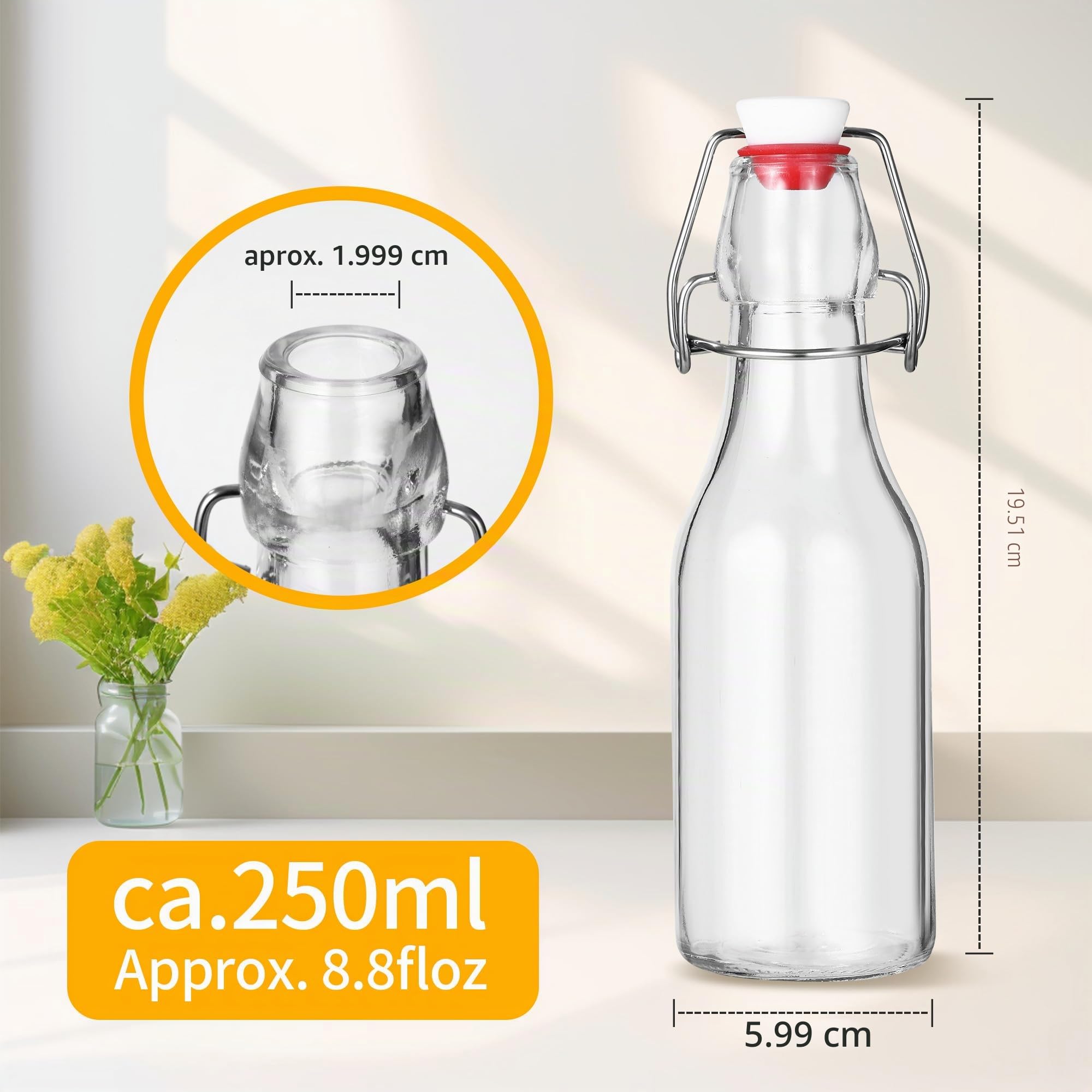 Botellas Cristal con Tapón Hermético,bouteille en Verre,Adecuado para almacenar cerveza, aceite de oliva, vinagre, jugo, jarabe (10 x 250ml)