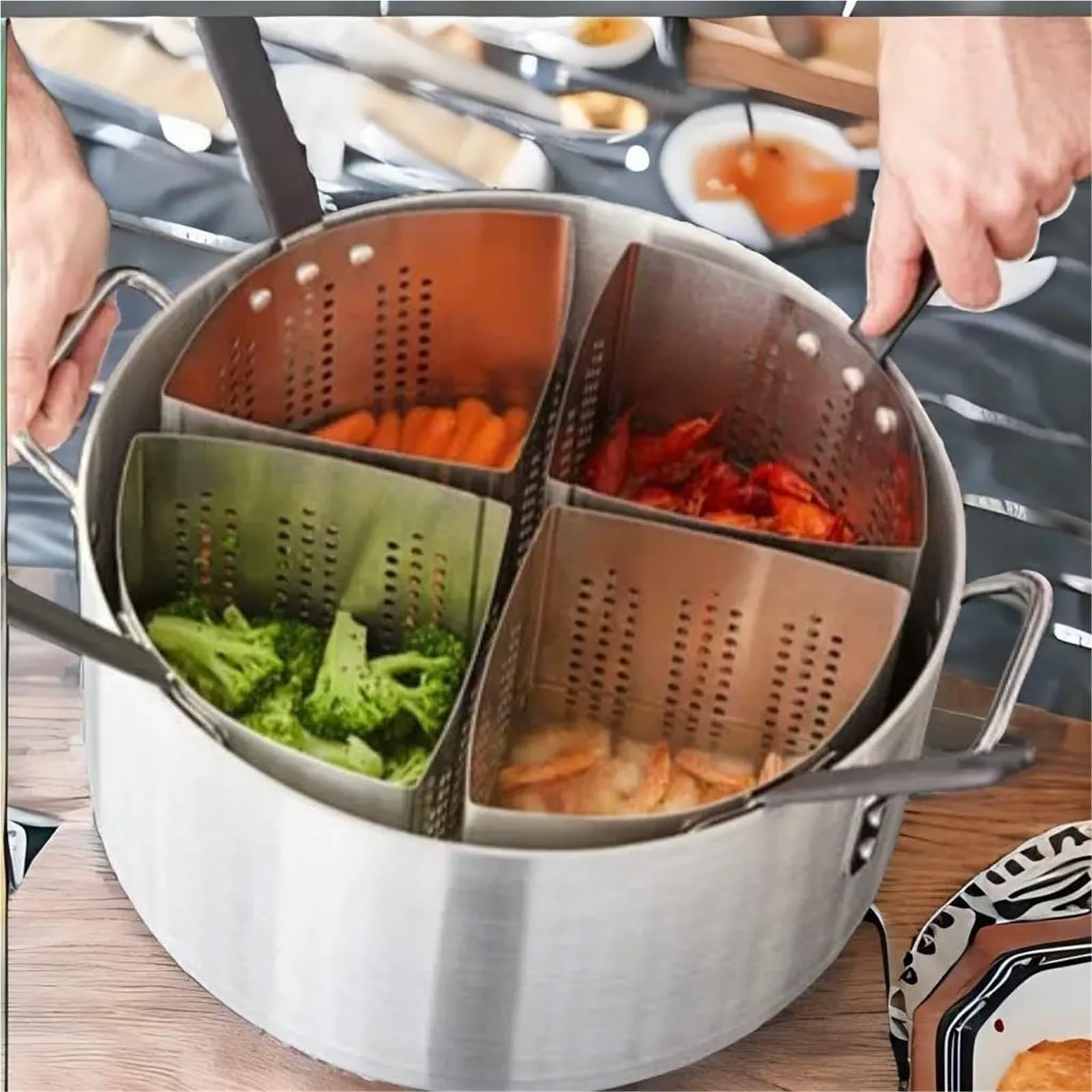 Edelstahl-Herdeinsatz-Set 5-teiliges Gemüse- und Herdset, Aluminiumtopf, Edelstahleinsätze, Siebkörbe Dampfgarer Einsatz