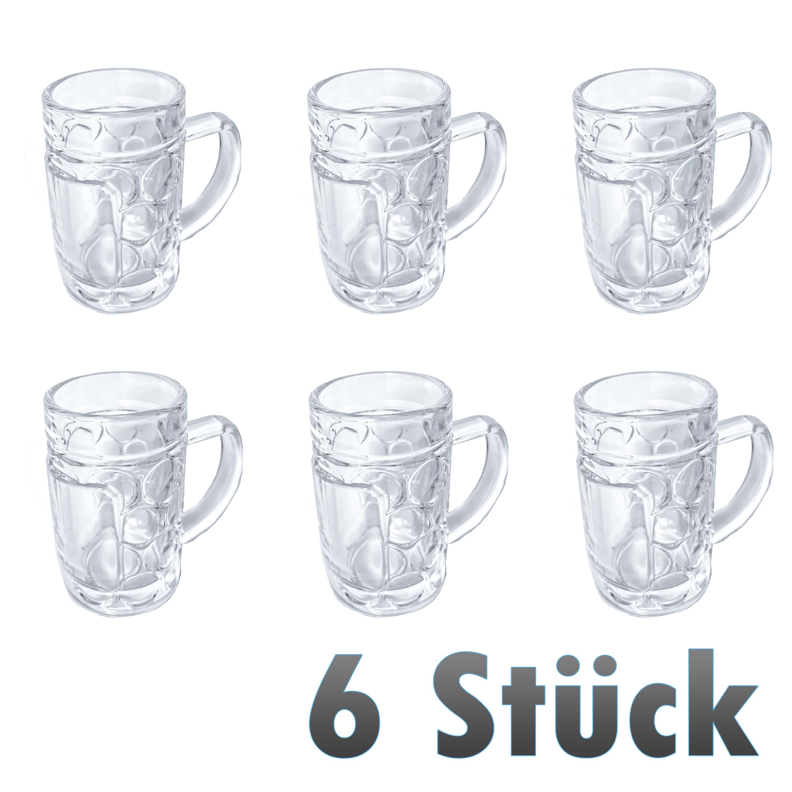 6x Mini Bierkrug, Massglaß, Seidel, Oktoberfest, Bayern Schnapsglas 4cl (6x blau/weiss)