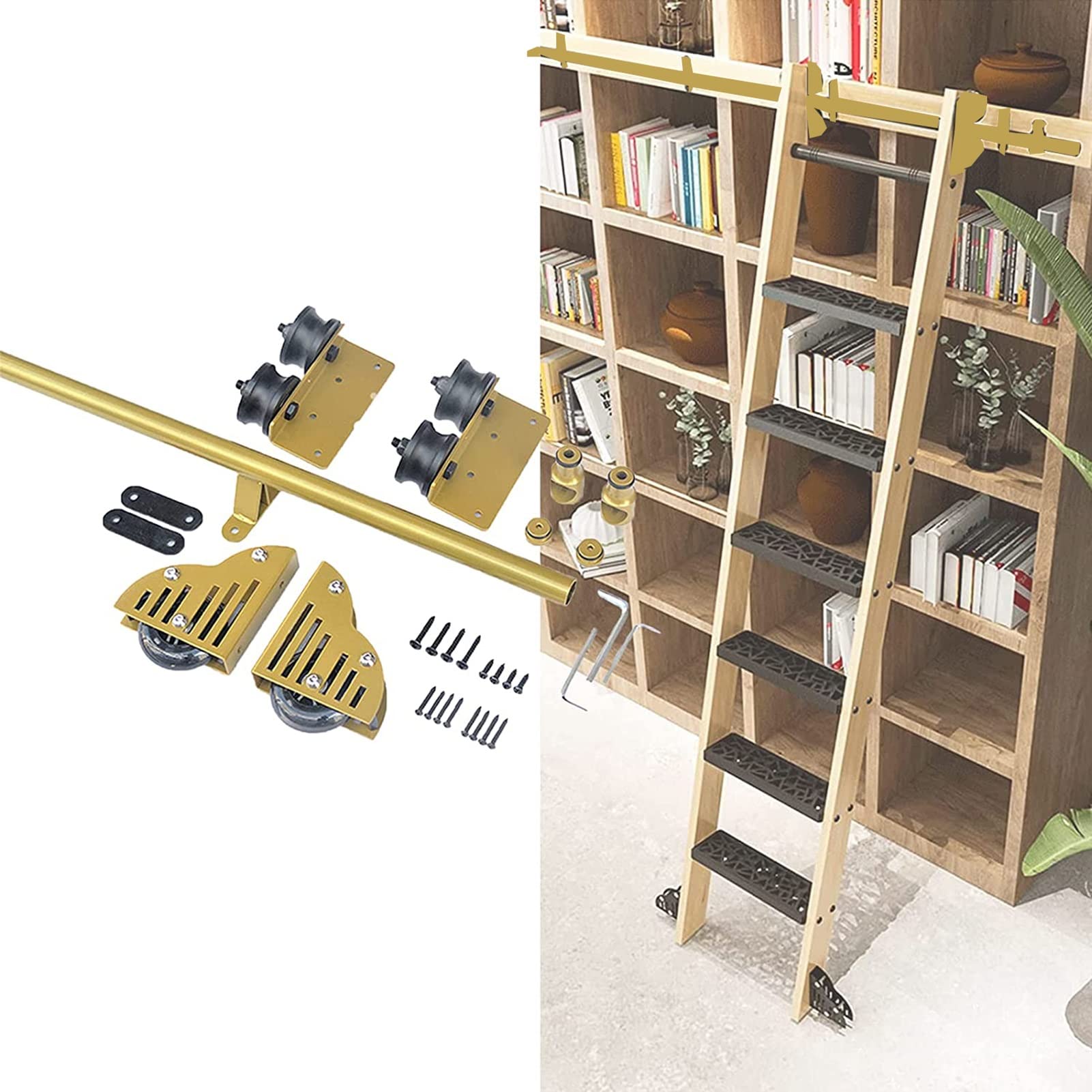 Antique Sliding Library Ladder
