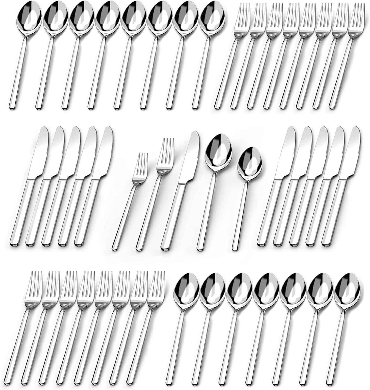 Silverware Sets, 60 Piece Flatware Set for 12, 18/10 Stainless Steel Cutlery Set Mirror Polished Modern Design Dishwasher Safe