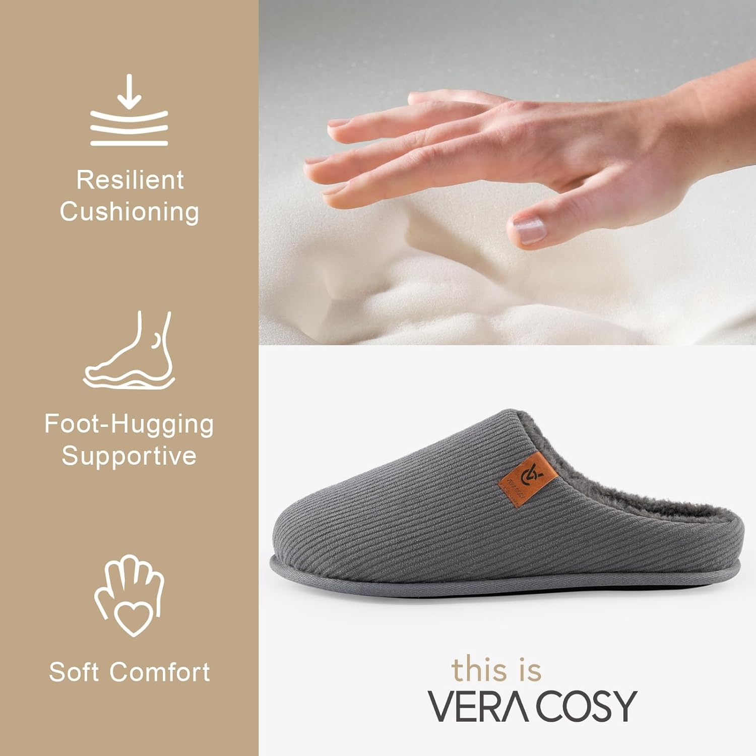 VeraCosy Men's Cozy Slip-on Slippers Corduroy Memory Foam Indoor House Shoes - Image 6
