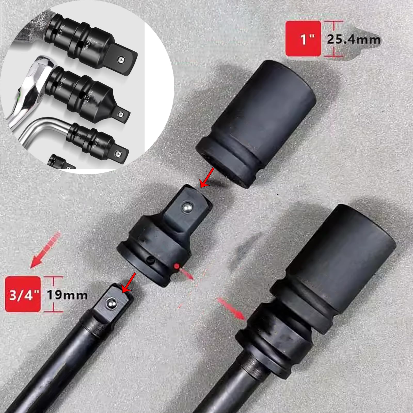 SENRISE Impact Socket Adapter/Reducer - 1/2" To 3/8" Drive Size Converter For Impact Wrenches (Pack Of 1) 3 thumbnail image
