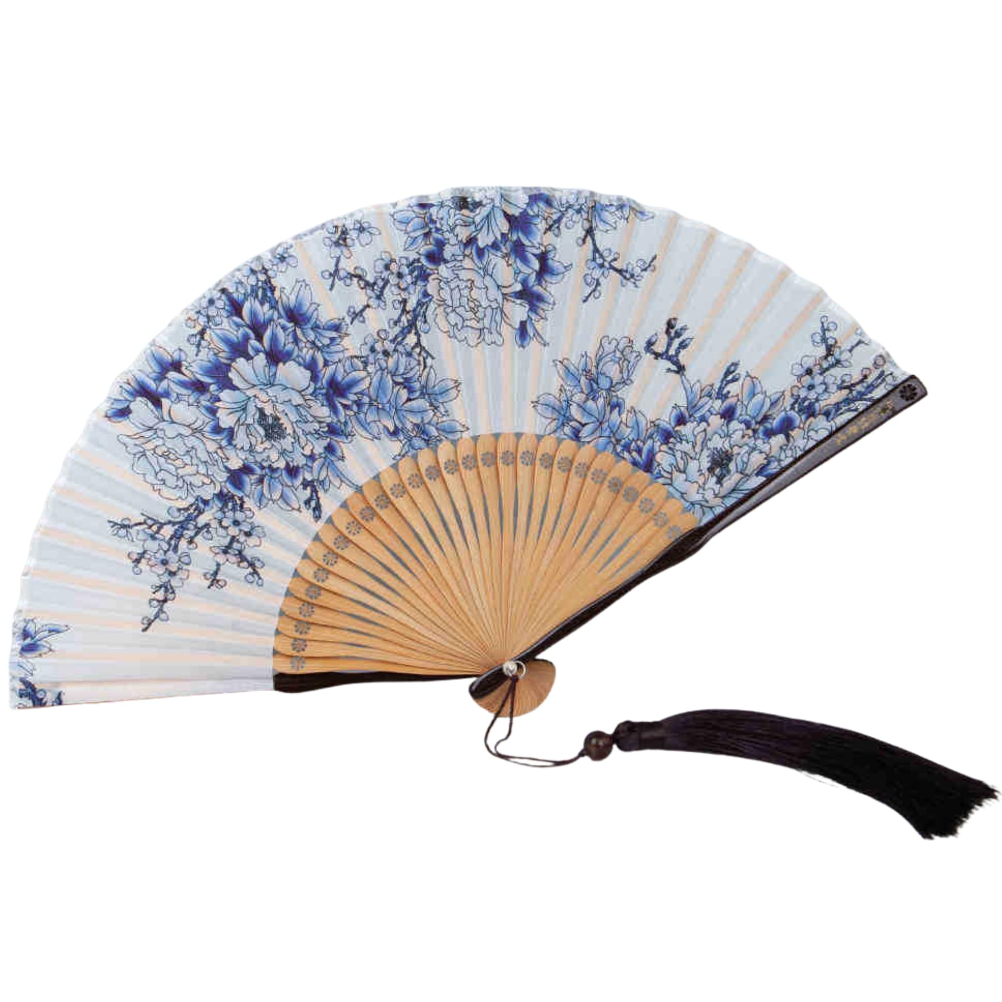 GFM® Bamboo Silk Handheld Folding Japanese Chinese Hand Fan Foldable for Summer, Wedding (MR-E) (FLSLK-F32-02-TRSFD) — image 1