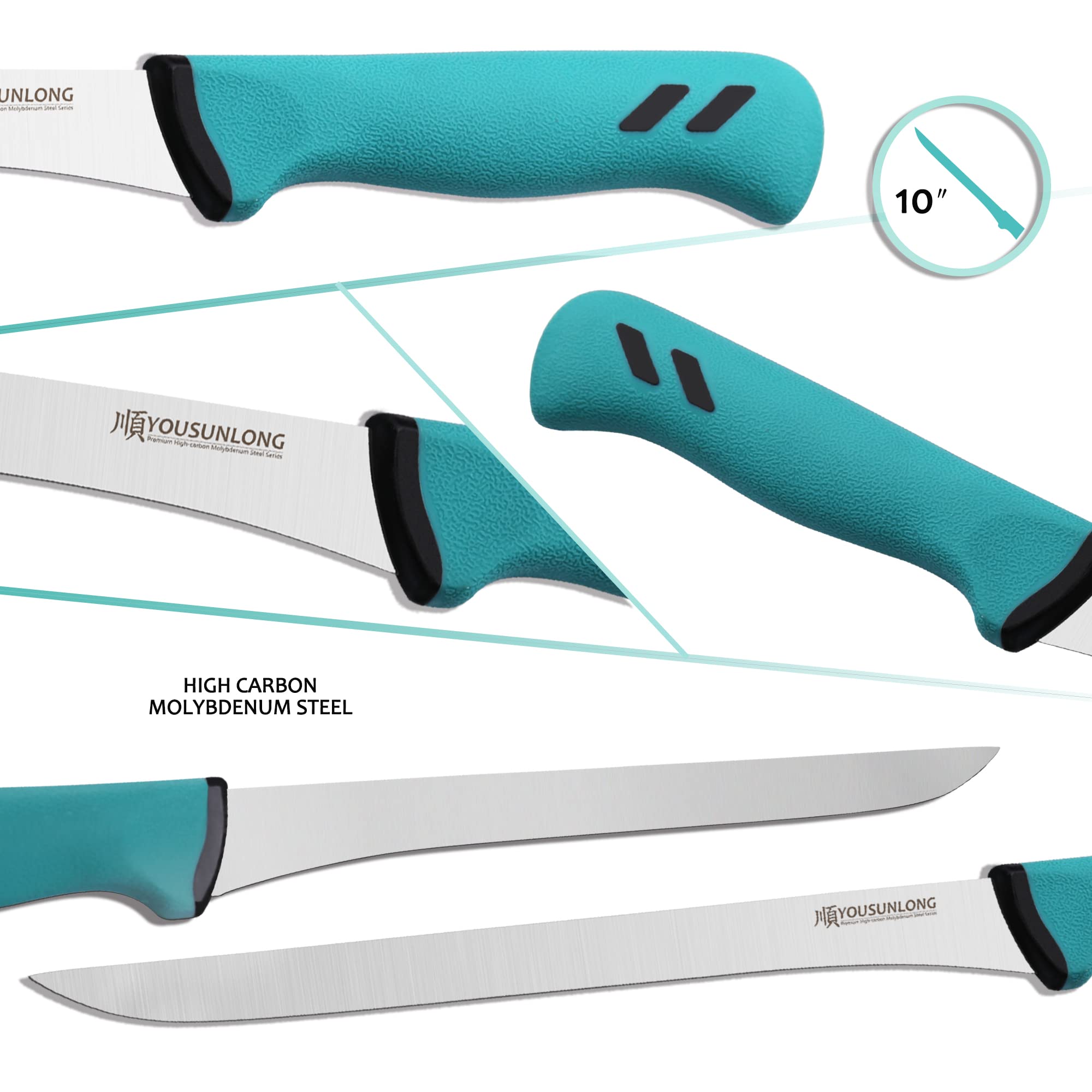 YOUSUNLONG Coltello per affettare Coltello da prosciutto 254 mm - Lama in acciaio al molibdeno ad alto tenore di carbonio - Affettatrice per prosciutto spagnolo - Impugnatura ergonomica e antiscivolo