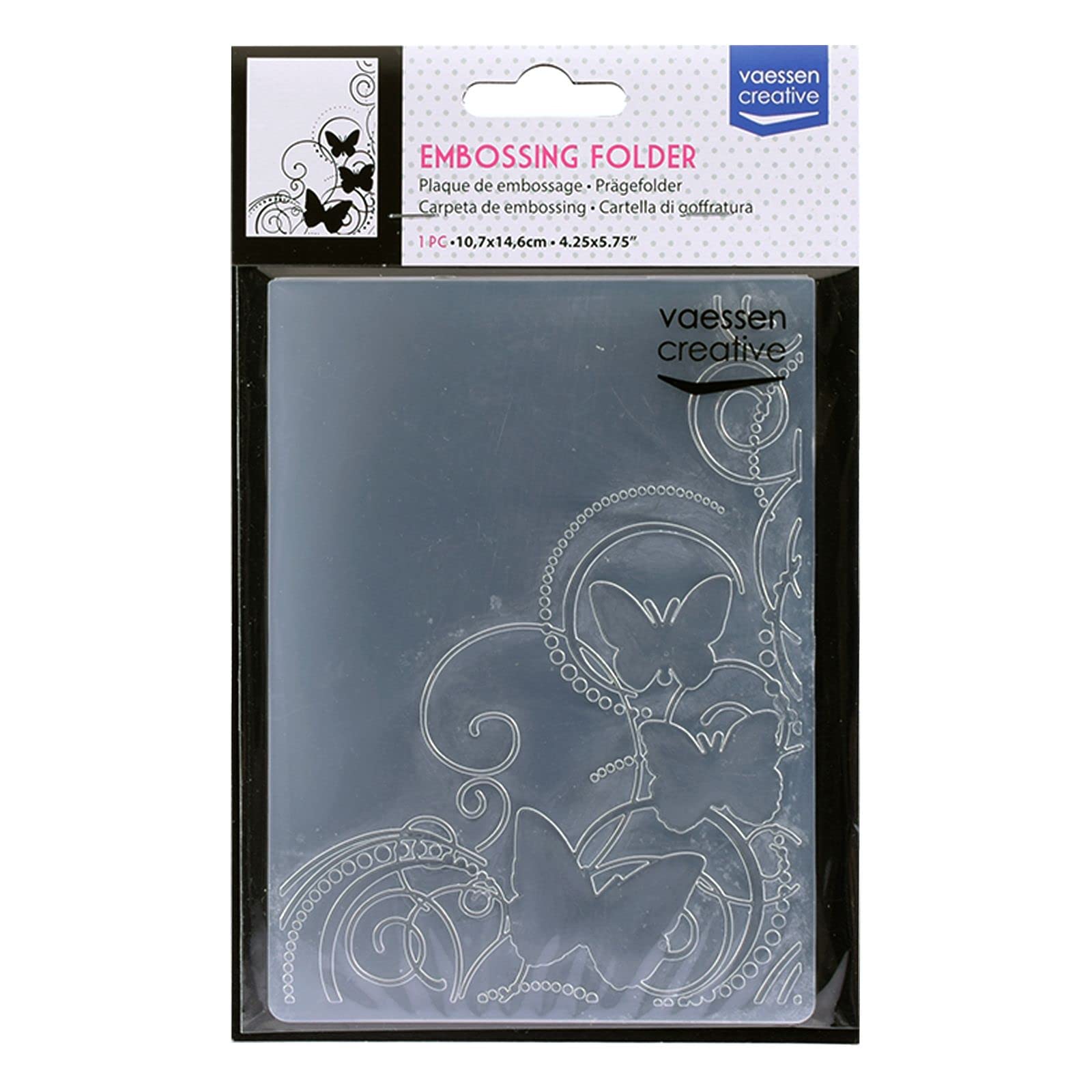 Vaessen Creative Carpeta de Embossing, Mariposa 14,6 x 10,8 x 0,5 cm, 1 pieza, para Tarjetas de Cumpleaños, Tarjetas de Nacimiento, Tarjetas de Navidad y Manualidades con Papel