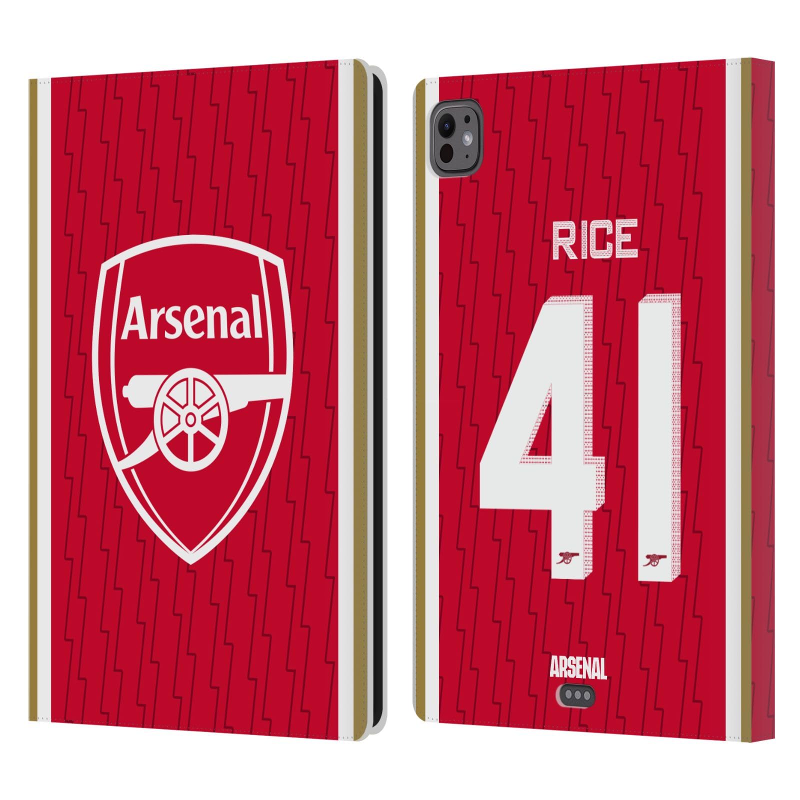 Head Case Designs Officially Licensed Arsenal FC Declan Rice 2023/24 Players Home Kit Leather Book Wallet Case Cover Compatible with Apple iPad Pro 11 M4 2024