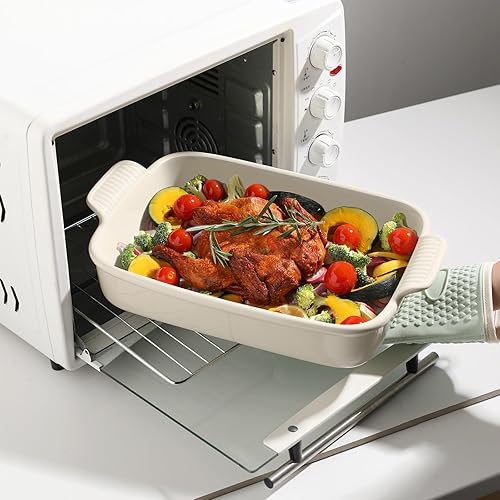 Miniatura 43 de Sweejar Juego de moldes para hornear, de cerámica de 9 x 13 pulgadas con asa, cazuela rectangulares para horno, juegos de 3 utensilios para hornear