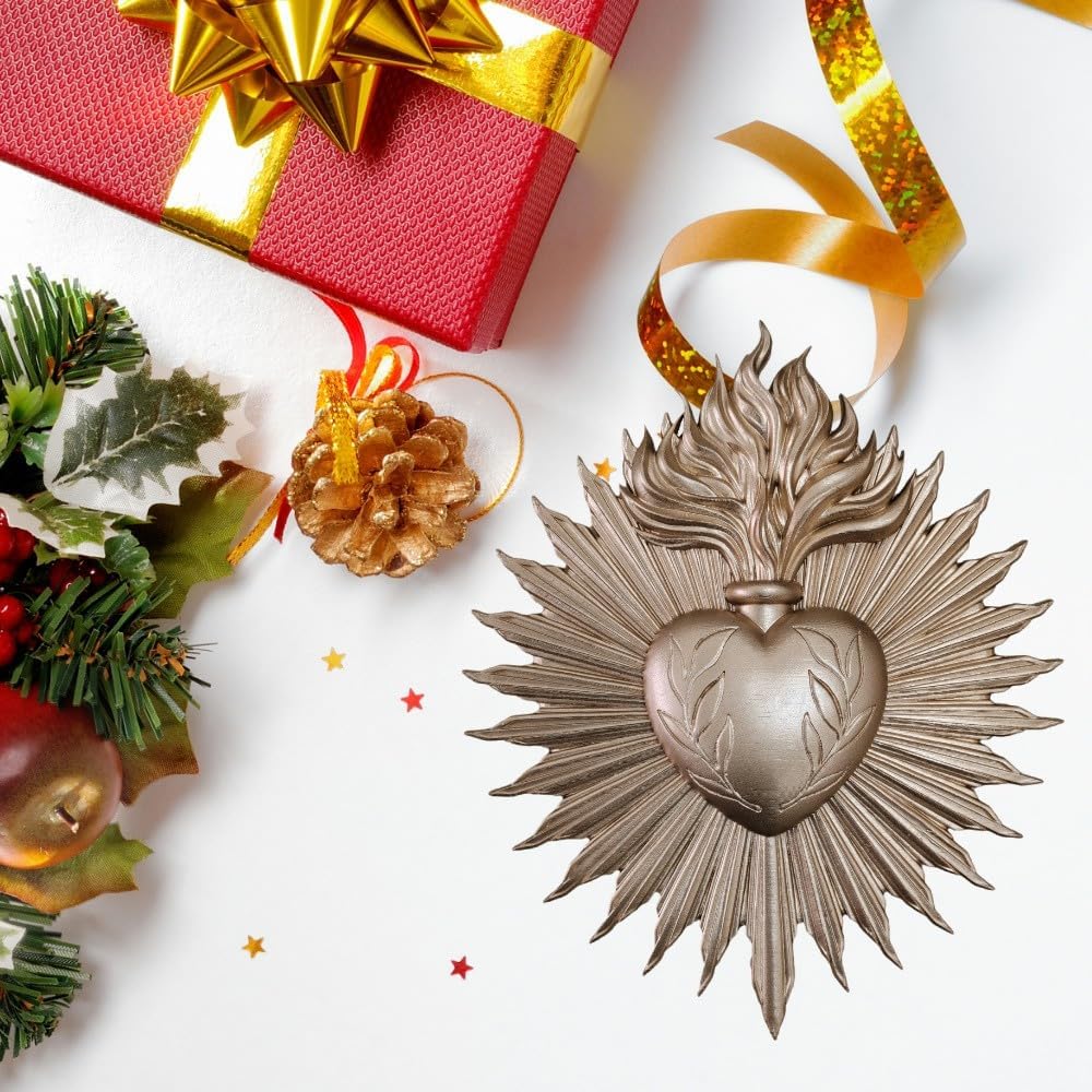 wsmart Sacred Heart Wall Decor - Vintage Gold Resin Catholic Statue, Antique Jesus Heart Art for Indoor & Outdoor Spiritual Home Decor - Image 6