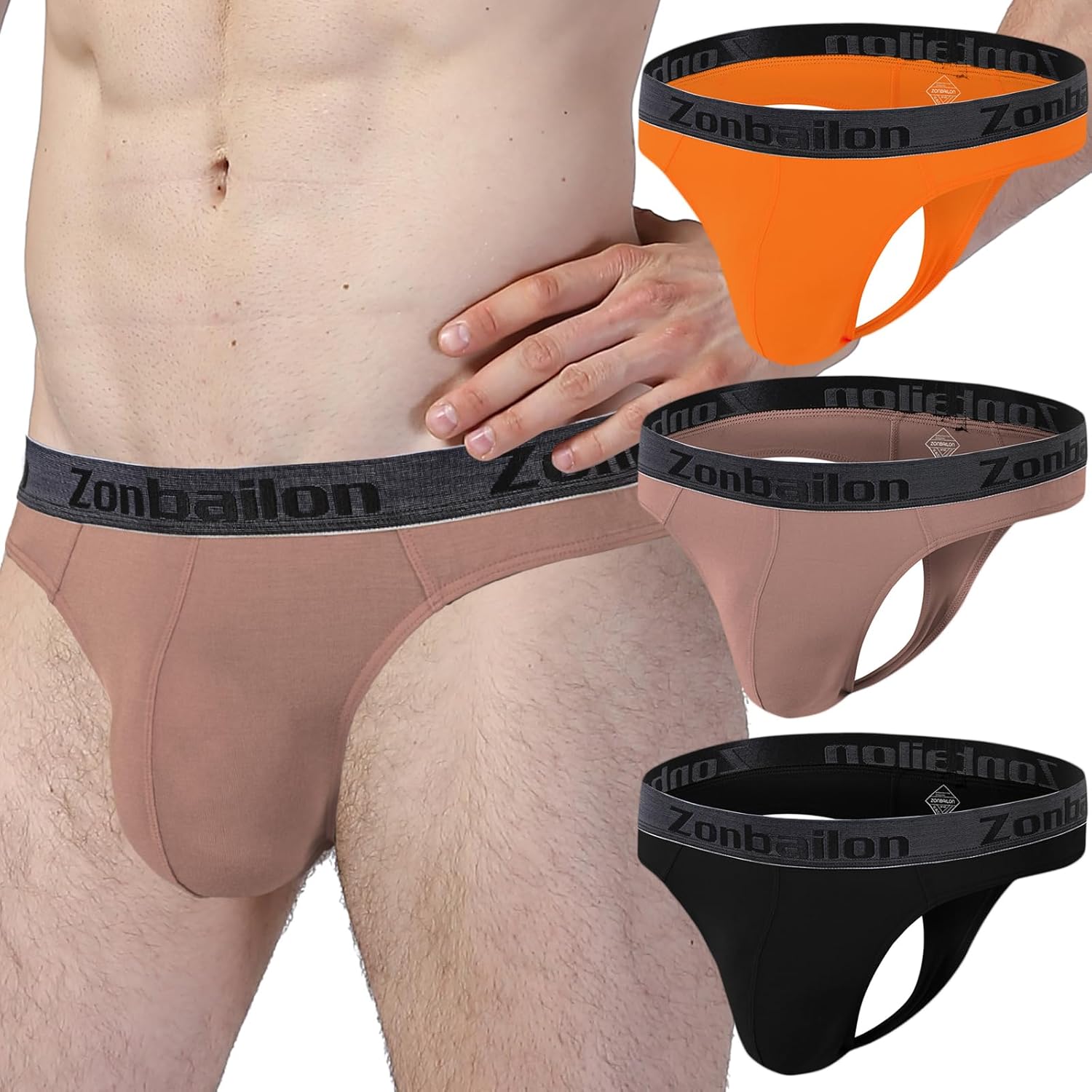 ZONBAILON Men's Thong G-Strings Underwear Pouch Sexy Low Rise Bikini T Back 3Pack M L XL 2XL