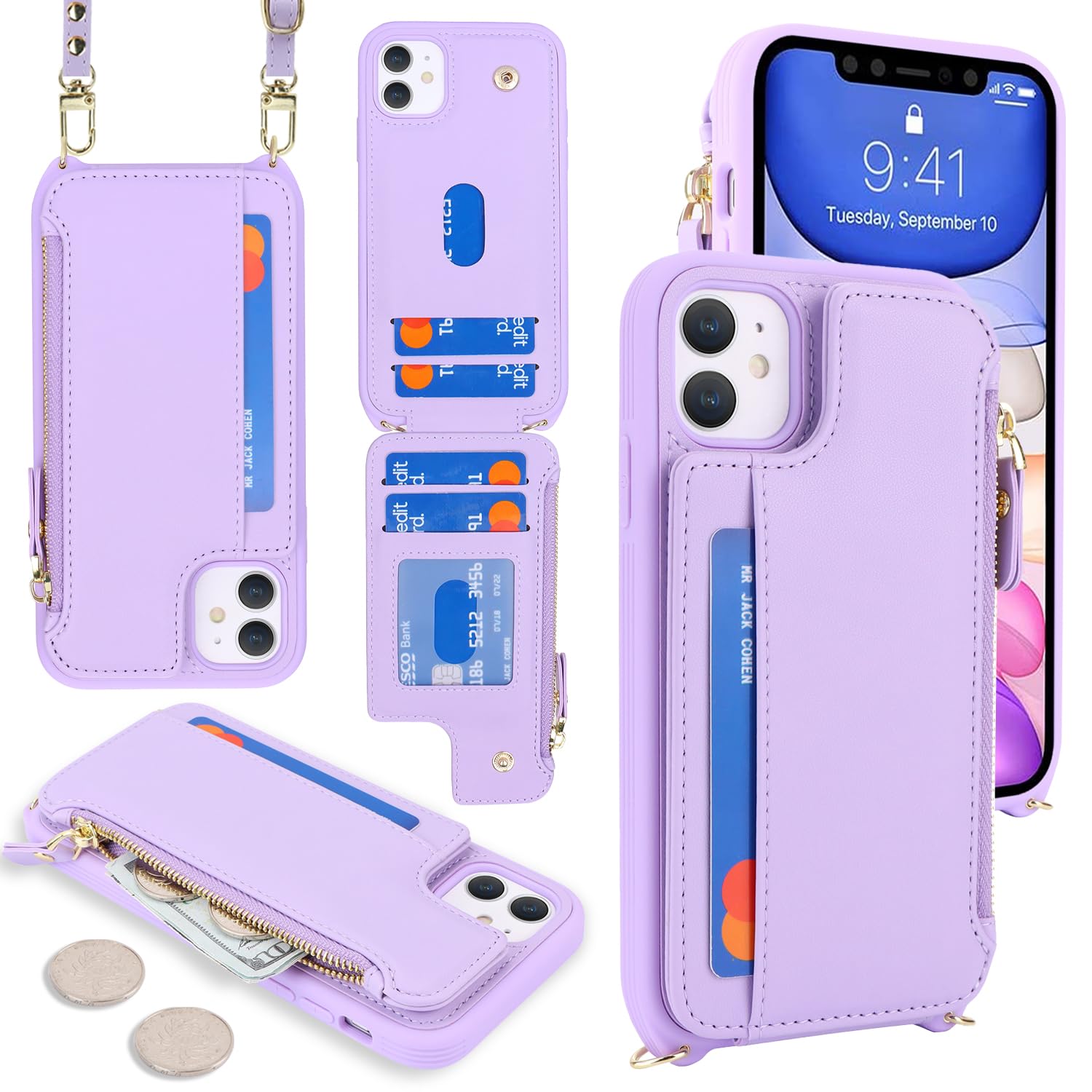 SailorTech for iPhone 11 Phone Case with Credit Card Holder for Women iPhone 11 Leather Case Wallet Crossbody with Credit Card Slots Zipper Shockproof Case for Men - Image 3