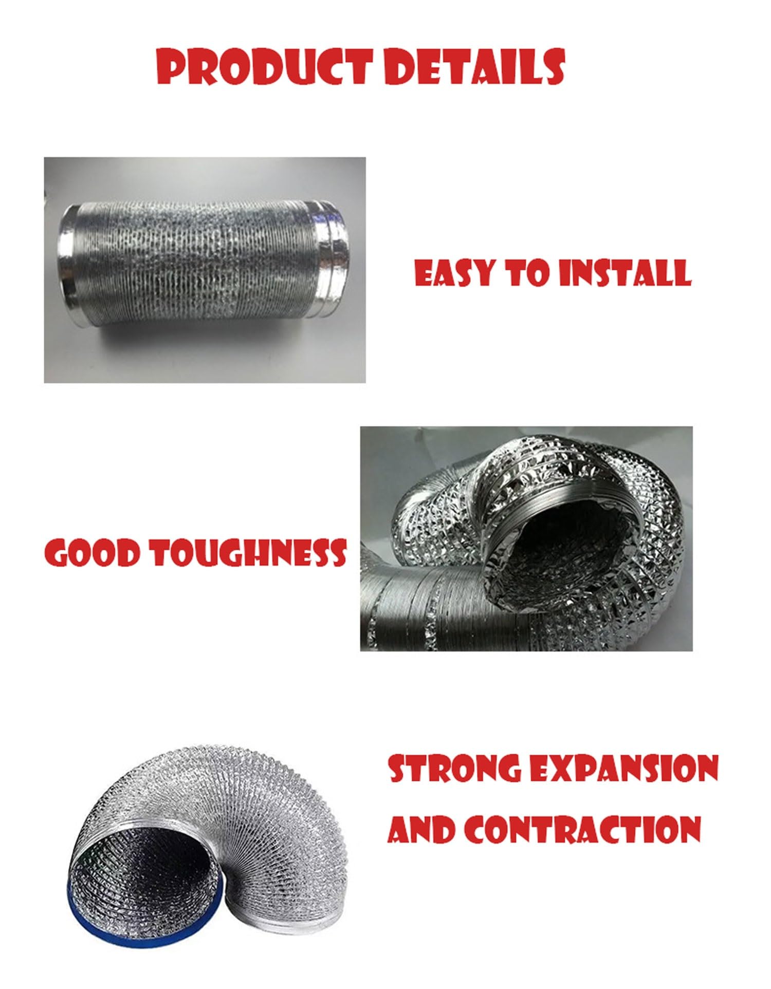 Aluminiowe węże wyciągowe, Wąż elastyczny Ø 80-200 mm W zestawie 2 opaski zaciskowe i 1 taśma aluminiowa(4m,150mm)