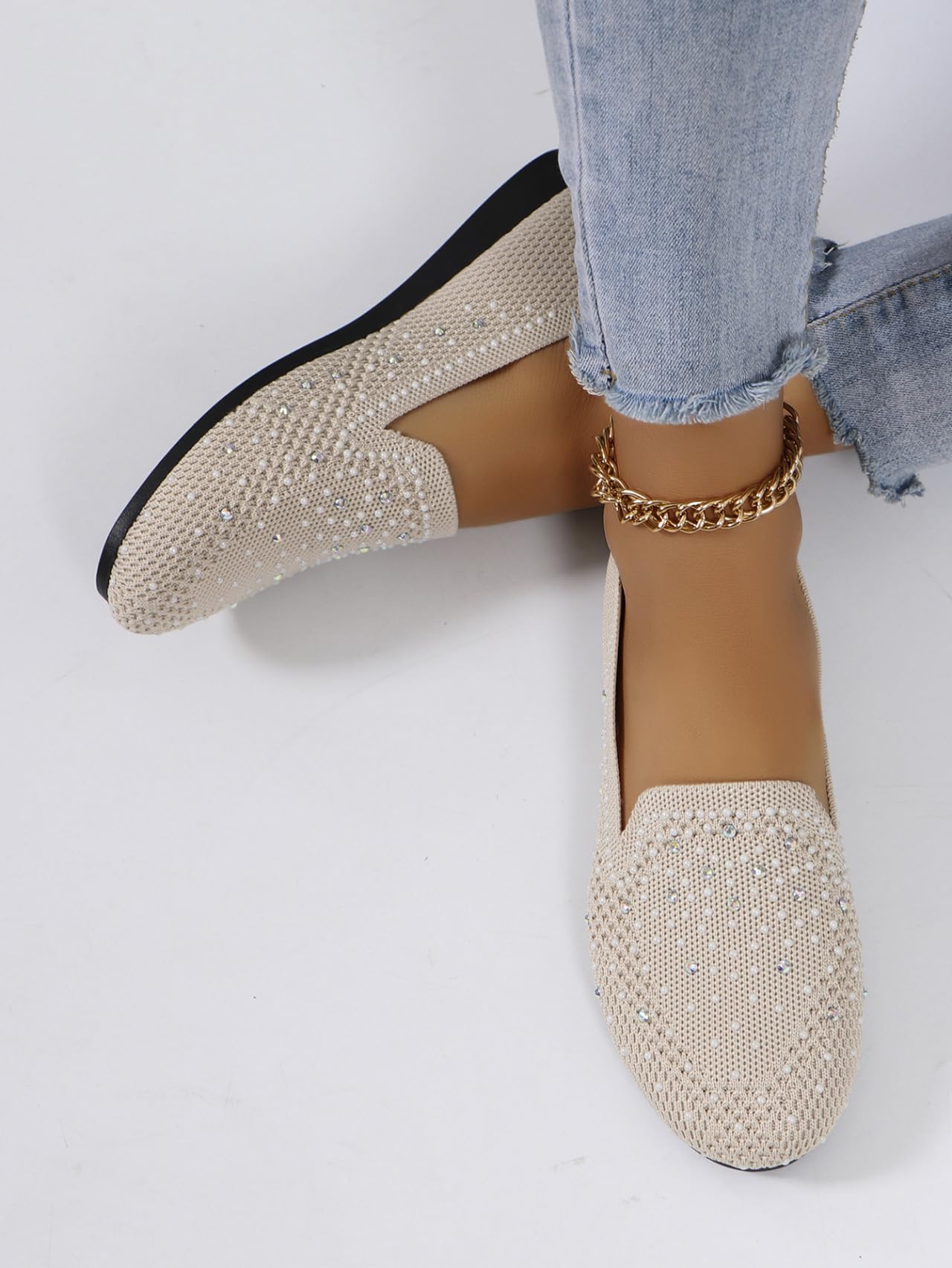 Zapatos planos de ballet de punto transpirable para mujer, zapatos planos