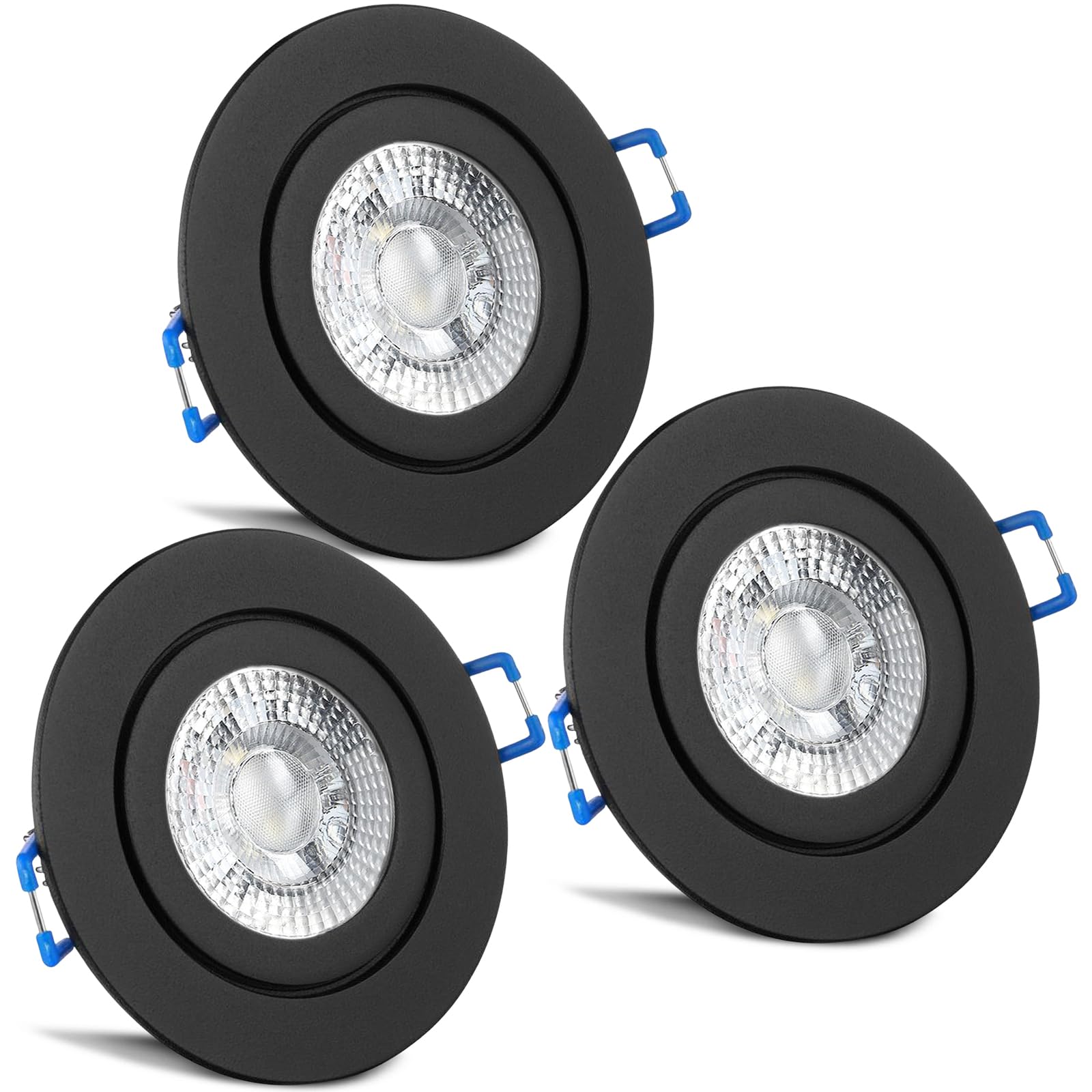 trendlights24 Mare IP44 Bad LED Einbaustrahler 230V Schwarz rund 3 Stufen dimmbar ultra flach 35 mm 3er Set 5W Neutralweiß Einbauspots für Feuchtraum