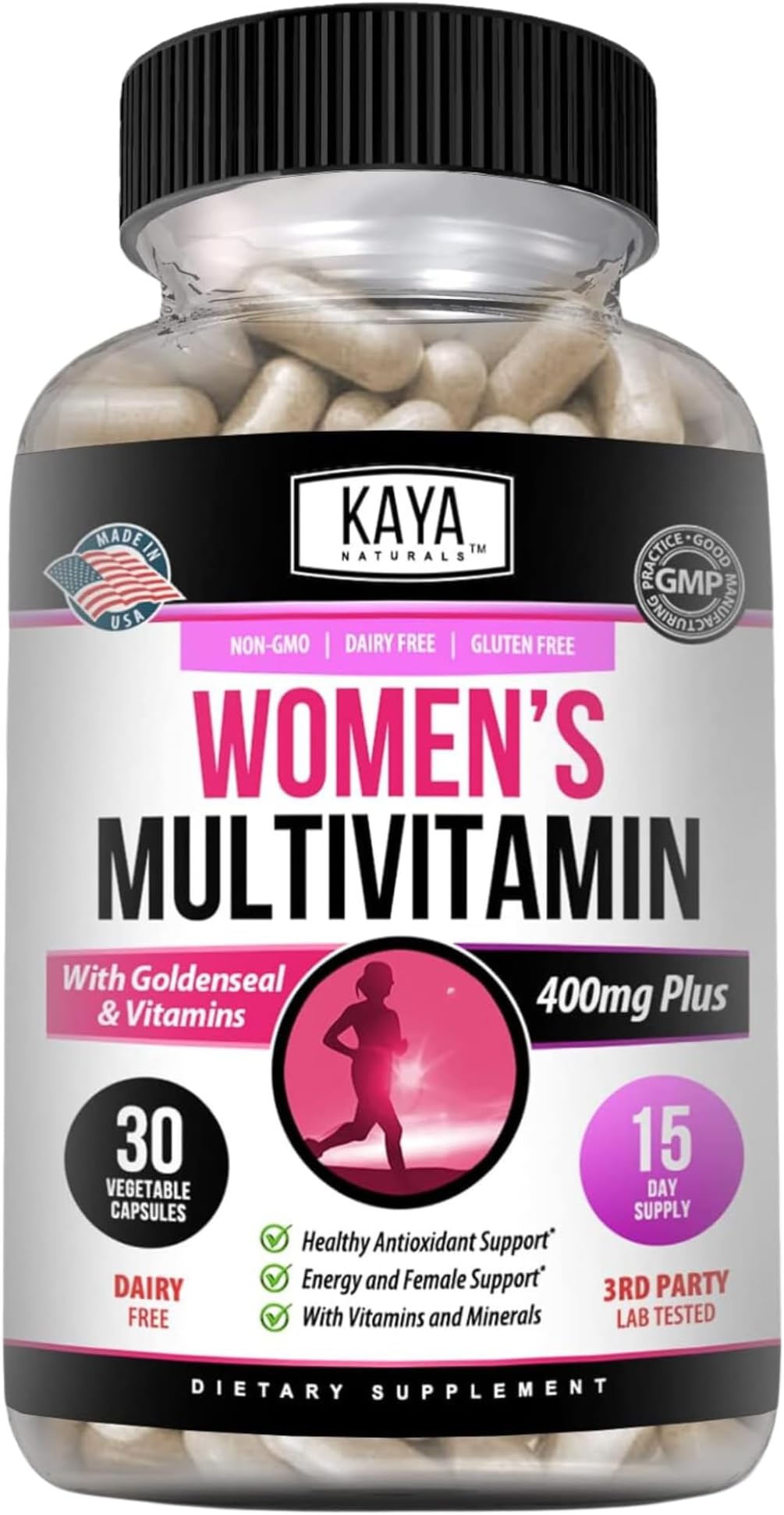 Kaya Naturals Women's Multivitamin, Overall Healthy Antioxidant, and Immune Support, Vitamins A, D, C, E, Biotin, Folic Acid, & Multi-Mineral, Energy & Metabolism Vitamin Supplement 30 Count