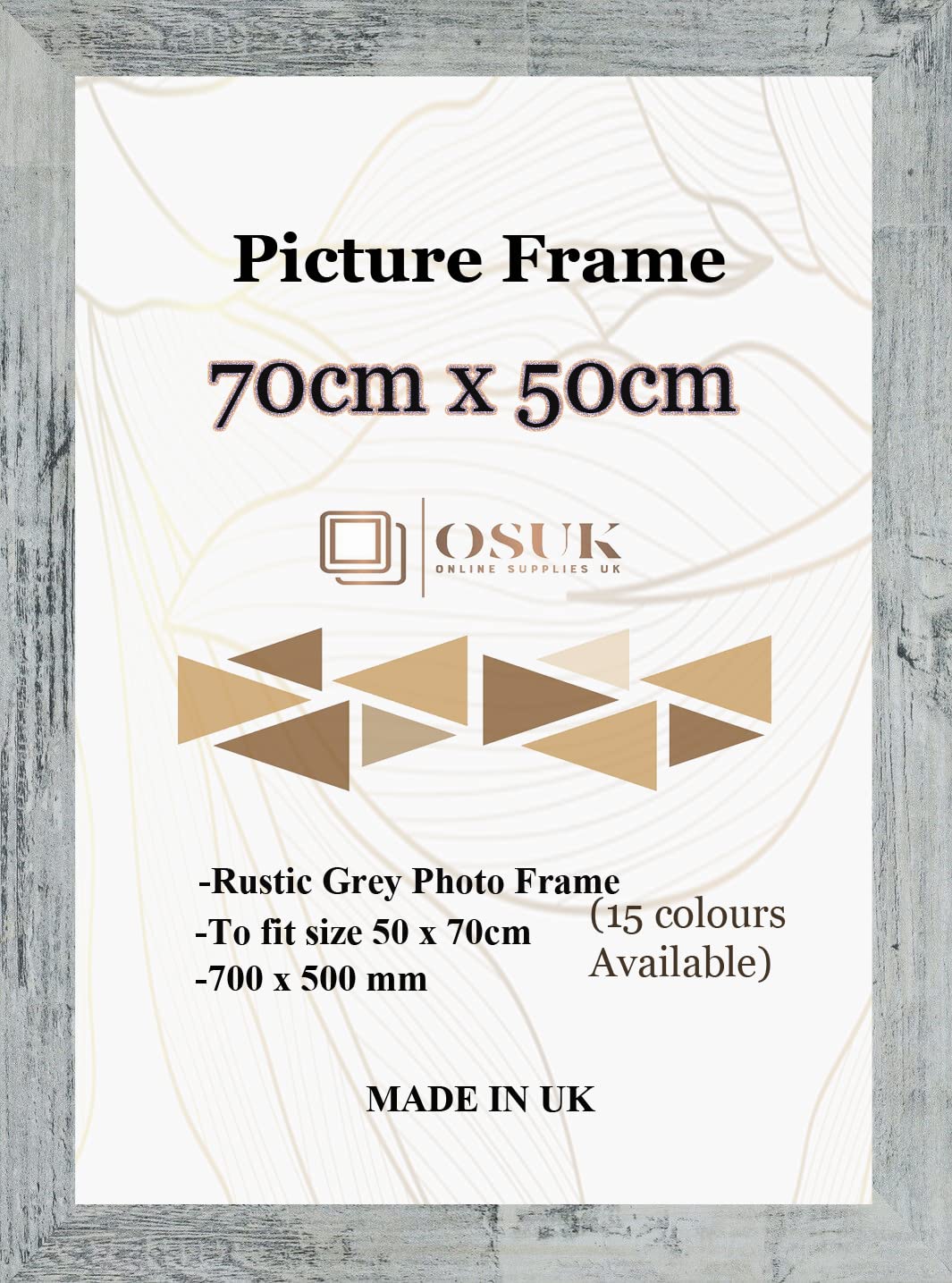 OSUK Rustic Grey Poster Frames 70 x 50cm Large Photo Frame 70x50cm Picture Frames With Clear Perspex Front & Wall Mounting Rustic Grey 50cm x 70cm Frame