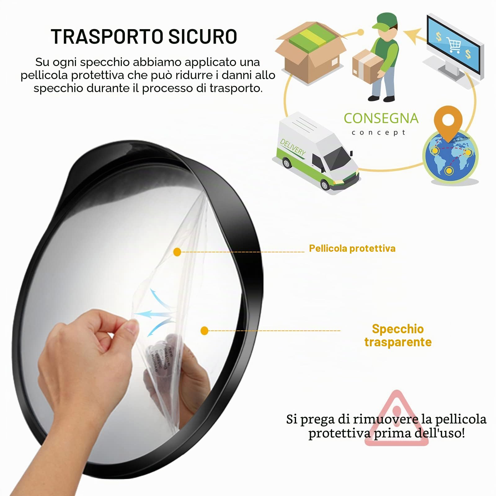Angooni Specchietto stradale da 45 cm, specchio di sicurezza per garage, specchietto da strada (supporto per interni ed esterni)