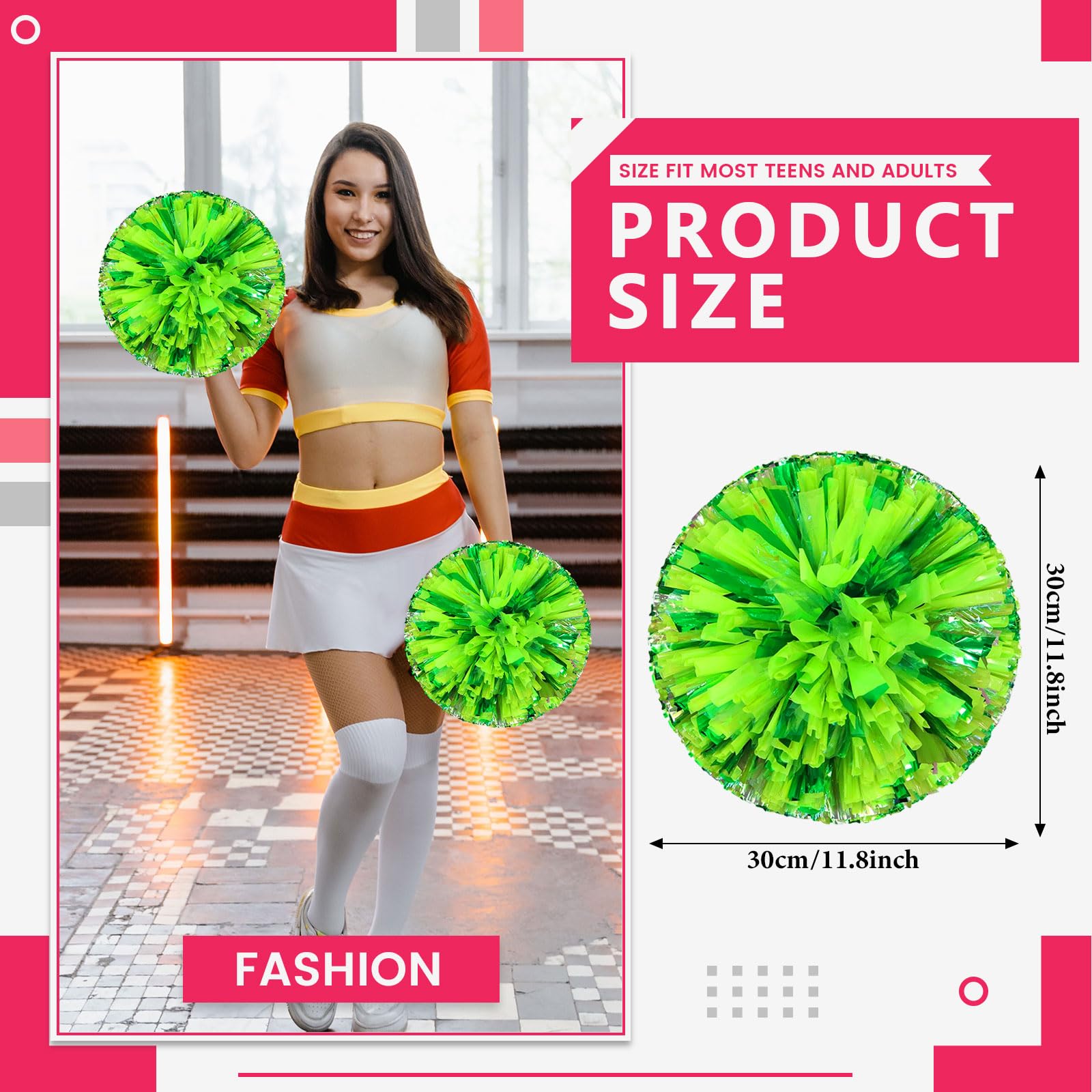 12 pompon da cheerleading, partite (Color mixed green)