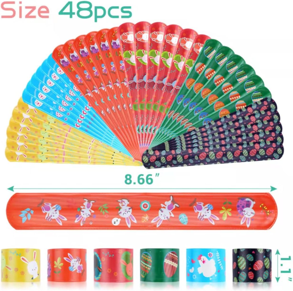 48pcs Easter Slap Bracelets Easter Egg Bunny Snap Bracelet Party Favor Toys for Kids Easter Basket Stuffers Egg Filler Classroom - Image 3