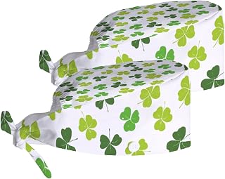 Working Cap with Sweatband Button Tie Back Hats Spring Summer Green St Patrick Day Lucky Clover Shamrock Work Hat Skull Cap for Women Men 2 pack