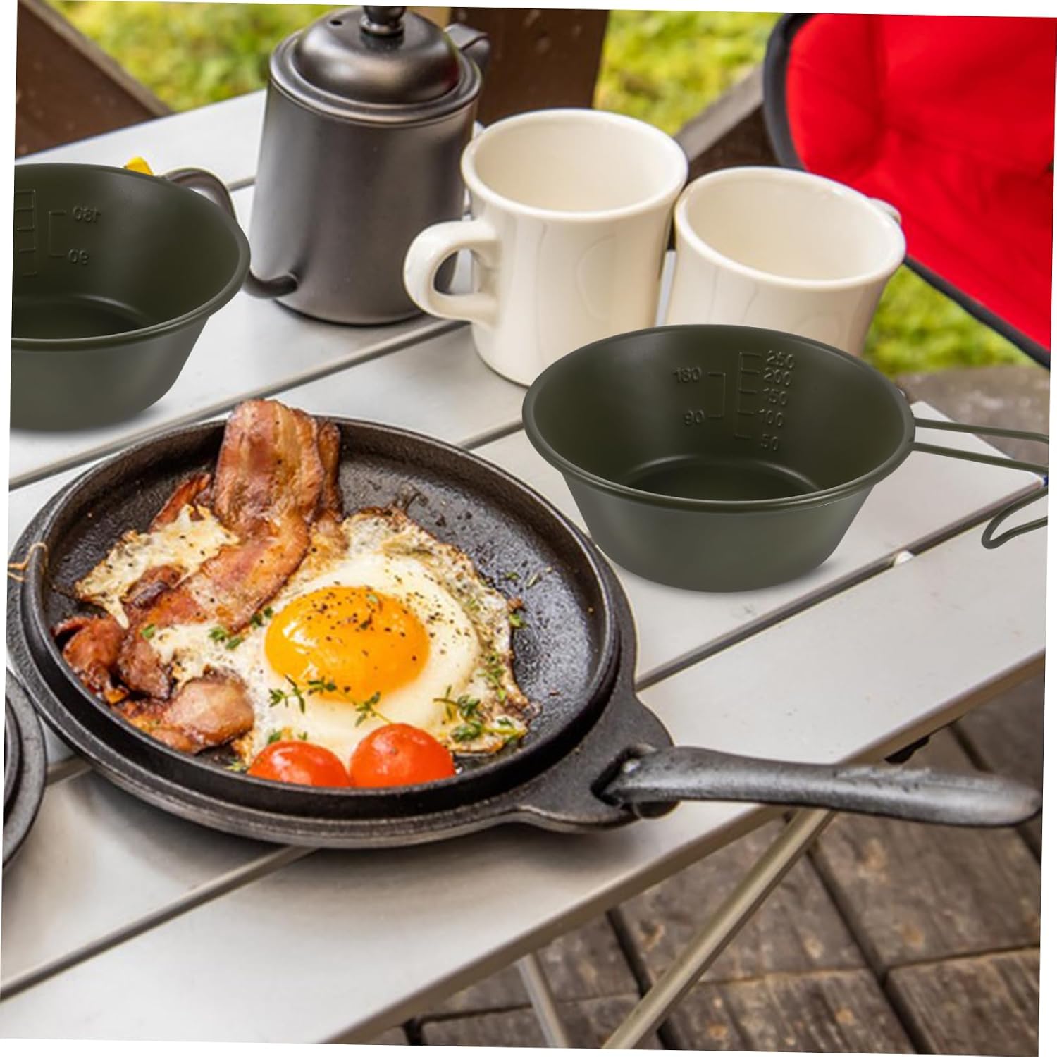 Toddmomy Stainless Steel Salad Bowl Camping Utensils Cooking Camping Dinnerware Handle Rice Bowl for Outdoor Activities
