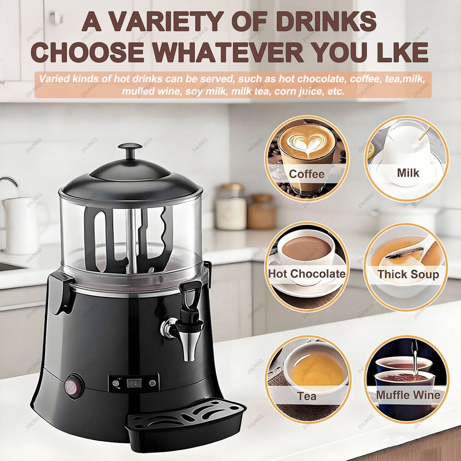 Distributeur de chocolat chaud commercial, machine à fondre antiadhésive avec écran LED, chauffe-boissons chaudes de 10 L pour boissons