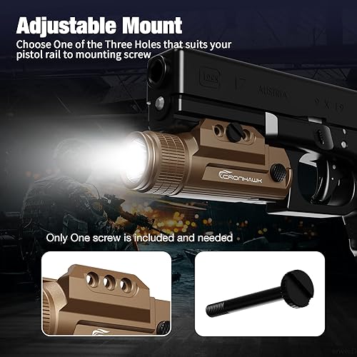 Miniatura 6 de Luz de pistola recargable, linterna táctica de 700 lúmenes montada en riel compacto para Picatinny MIL-STD-1913 y Glock