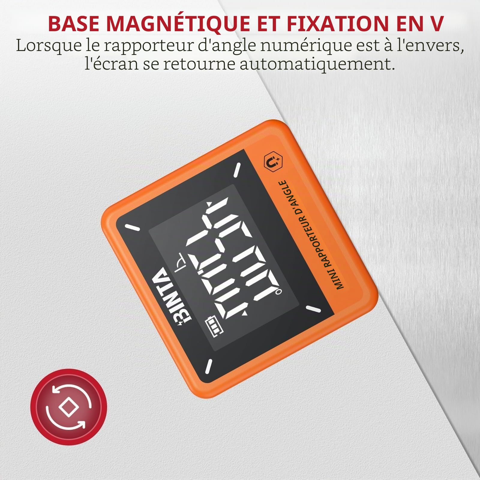 BINTA Inclinomètre Numérique Mini 4 x 90° ±0,2°, Mesureur d’Angle Digital 0,05° Résolution, Base Magnétique Rechargeable USB Type-C IP54, Mesure Relative/Absolue, pour Menuiserie et Chantier
