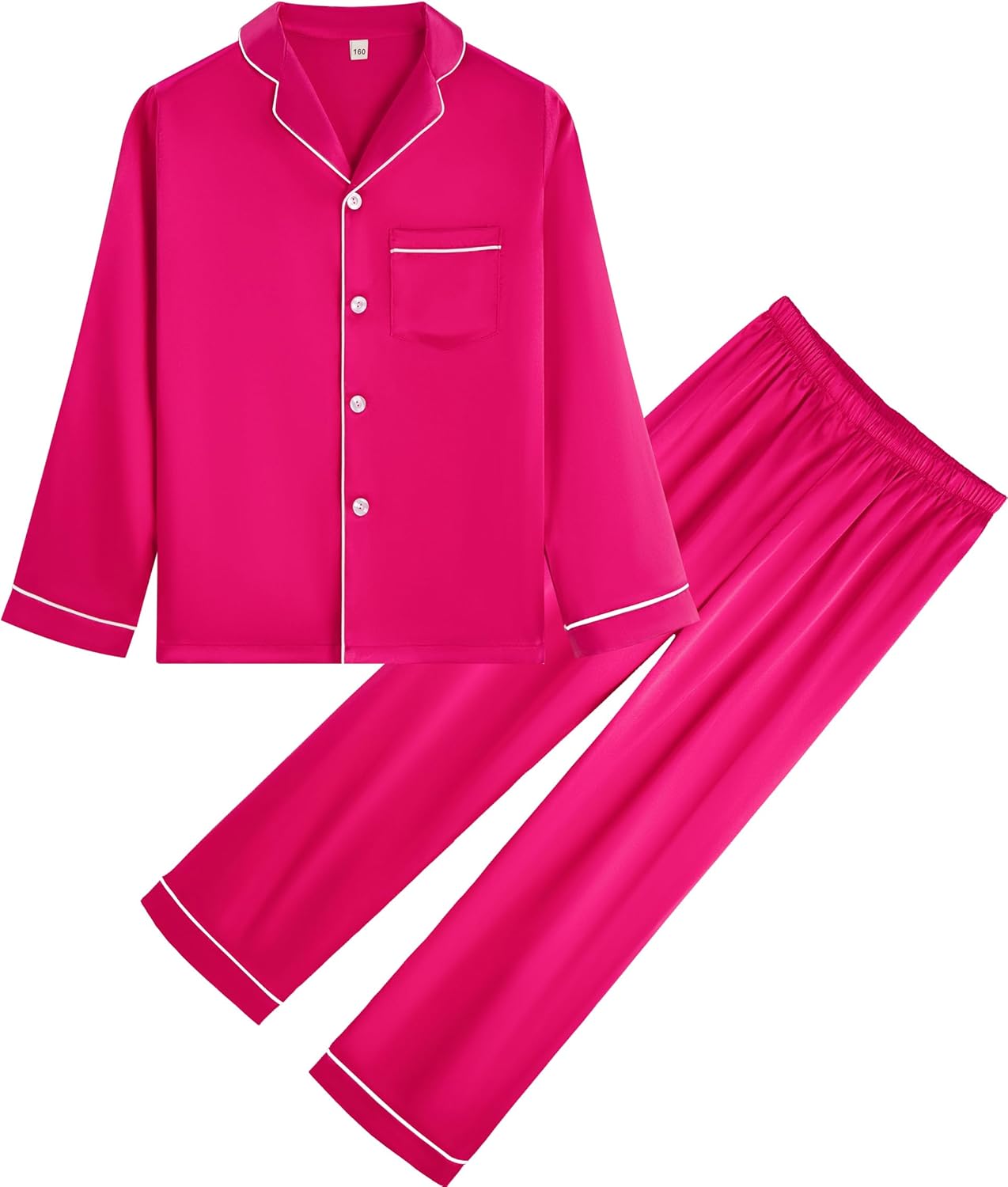 Kid Silky Satin Pajamas Set for Girls Boys pj Set Sleepwear Button-up Lounge Sets Nightwear