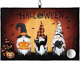 Golf Towel Waffle Pattern Towels,Halloween Dwarf Pumpkin Black Cat Spiders Microfiber Bag Towel with Carabiner Clip Night Moon Dead Trees Golf Accessories Club Cleaner for Men Women,16"x24"