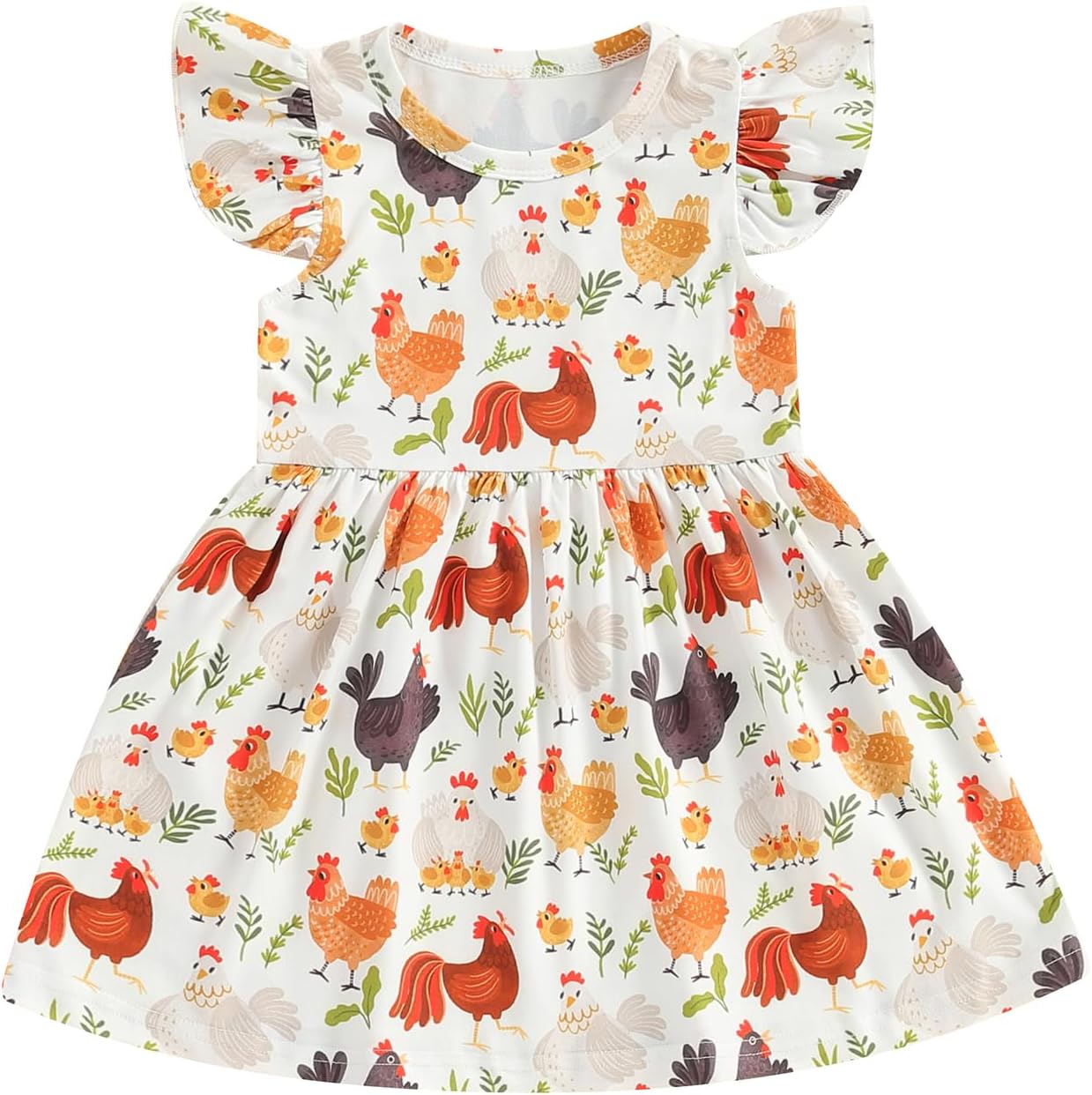 Farm Baby Clothes Animals Rooster Hen Print Fly Sleeve Baby Dress Summer Clothes 6 12 18 24Months 2T 3T 4T 5T 6T