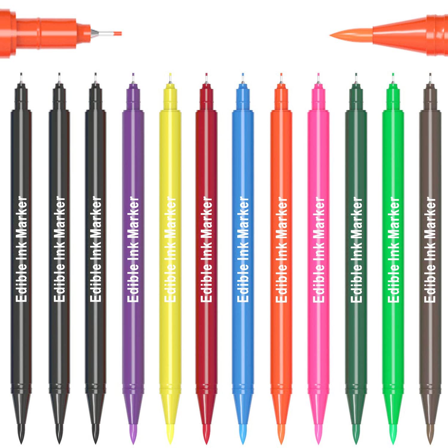 Premify 12 Pieces Food Colouring Pens, 10 Colours, Dual Tip Coloring Edible Marker Pen, Food Grade Decorator Pen, Cake Decoration, Easter Eggs Baking, Cookie Icing