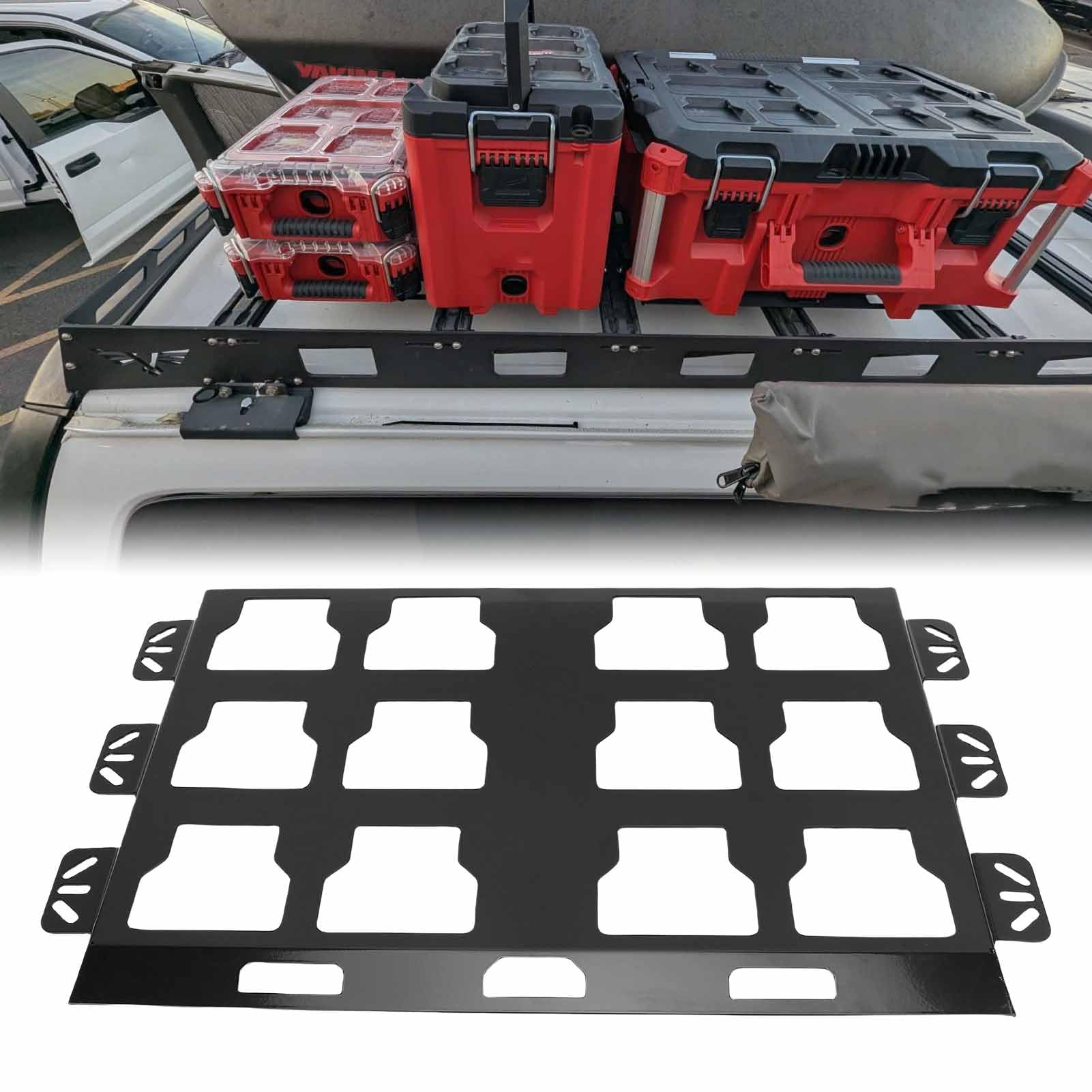 Piastra di montaggio per deposito attrezzi Base in metallo resistente Sostituzione per cassette degli attrezzi per imballaggio Montaggio sicuro per pianale di camion Cabina (Nera)
