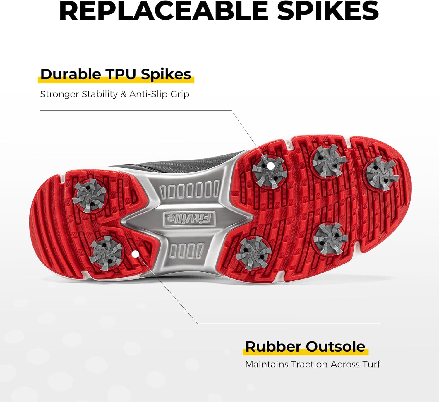 FitVille Men's Wide Golf Shoes with Replaceable Spikes, Arch Support & High-Rebound Cushioning for Long-Distance Walking - Image 3