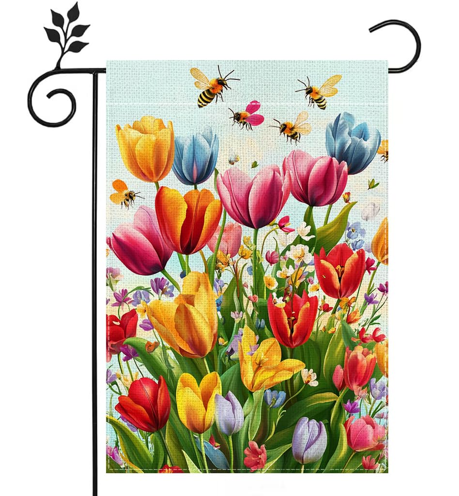 Spring Tulip Floral Garden Flag Colorful Flower Welcome Yard Outdoor Flag Double Sided Burlap 12x18 Inch-image-43