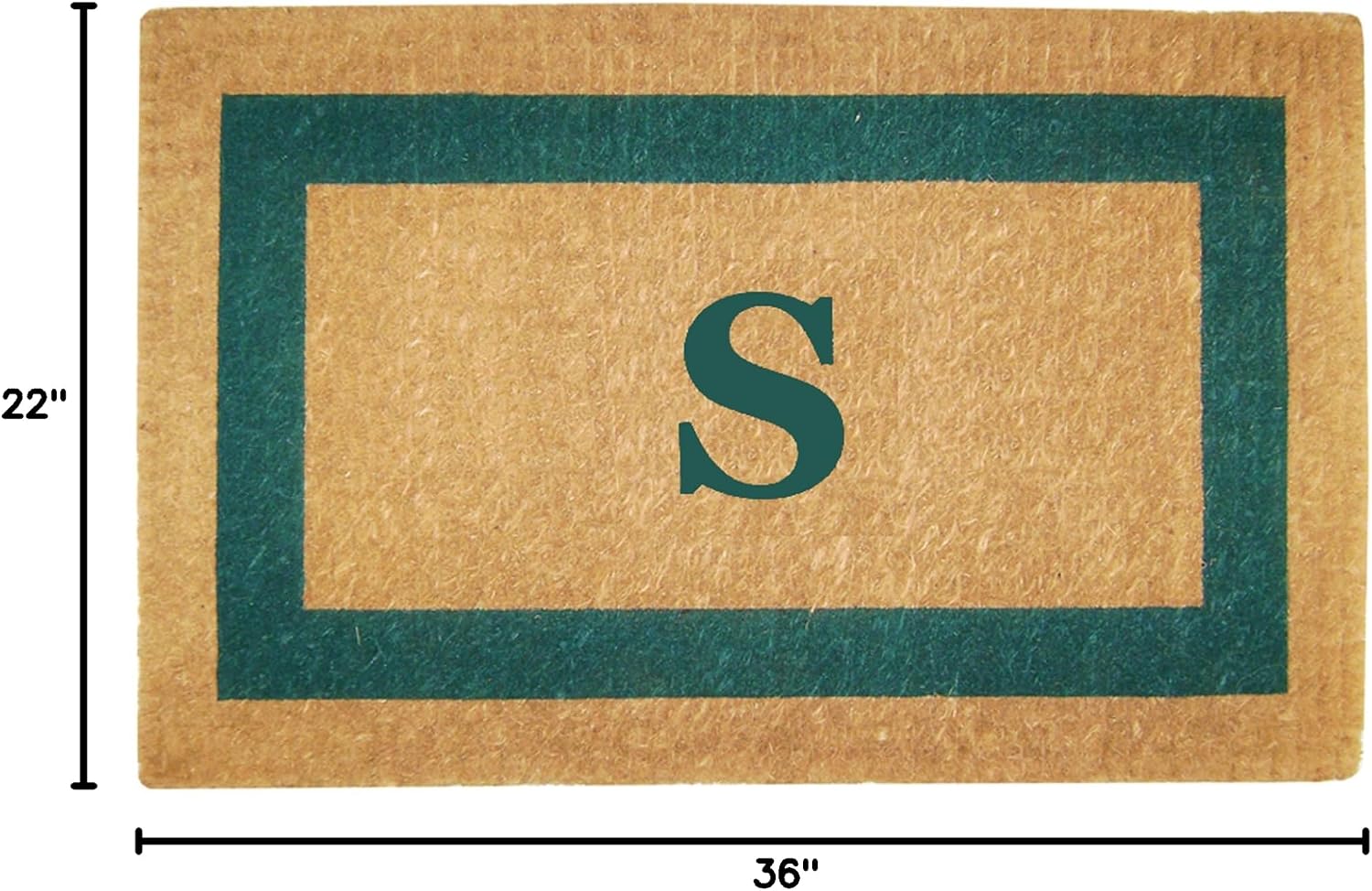 Heavy Duty Coir Door Mat - Personalized Monogram S, Single Picture Frame Design, Natural Coco Fiber Welcome Mat, Durable Handcrafted Outdoor Rug, Eco-Friendly, Green 22" x 36", O2026S