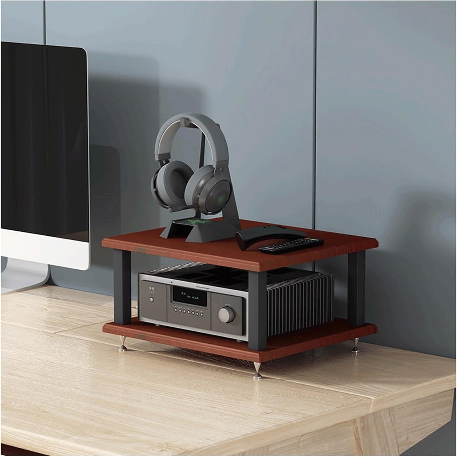 Estante Hi-Fi de madera con 4 estantes de almacenamiento marrones