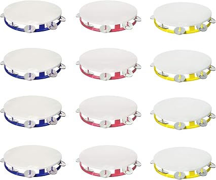Windy City Novelties 12 Pack Tambourines with Bells for Kids in Assorted Colors | in Bulk | Musical Party Favors Noismakers 70s Retro Kids Musical Instruments