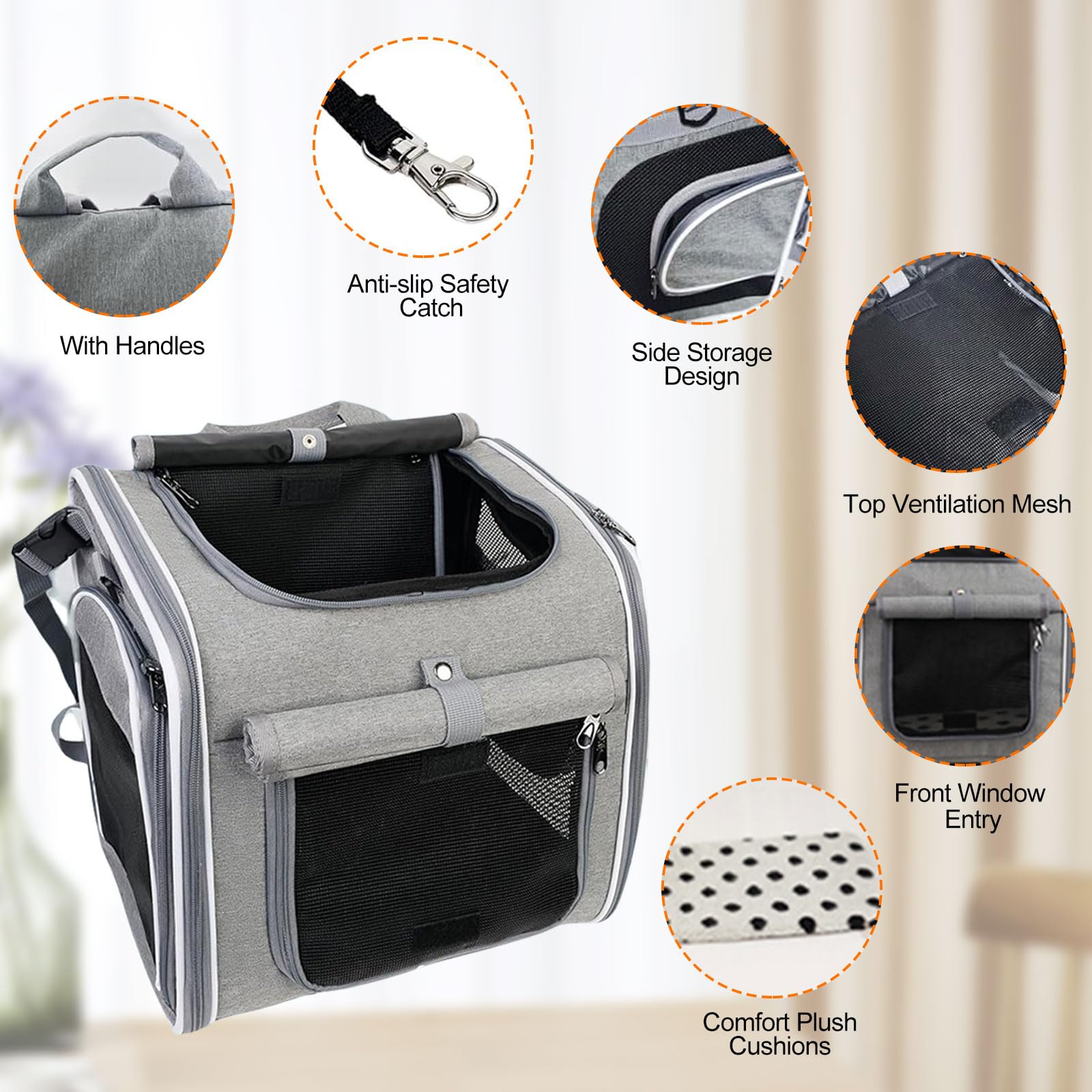 Cesta para Bicicleta Delantera para Perros y Gatos hasta 8KG,Cesta Bicicleta Delantera Perro 4 en 1 Cesta para Perros para Bicicleta, Plegable con 4 Puertas Abiertas, 4 Ventanas de Malla para Gatos
