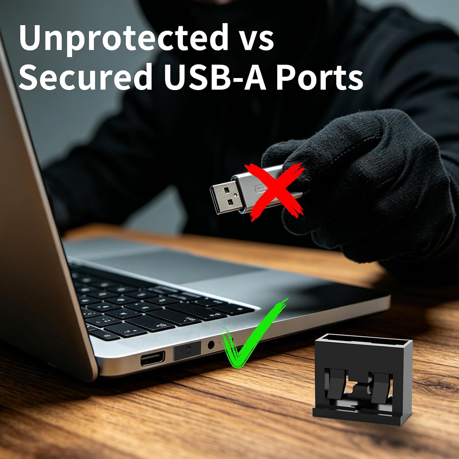 12-Pack USB-A Port Blockers with 1 Key,Removable Physical Security Locks,Anti-Tampering Data Protection for Laptops,PCs & Game Consoles (Black)