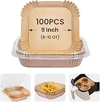 Vista 8 de Revestimientos de papel para freidora de aire: 100 piezas de forros desechables para freidora de aire, papel pergamino cuadrado antiadherente de 8