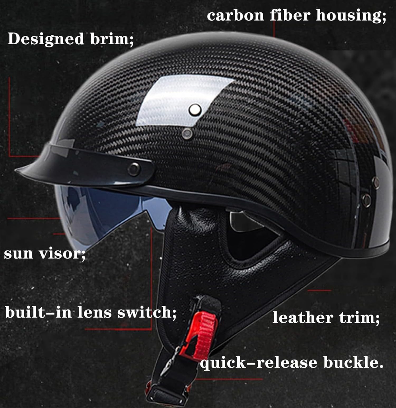 Mezzo Casco Moto Fibra Di Carbonio Con Visiera Caschi Jet E Demi-Jet Vintage Approvato DOTECE Caschi Cromwell Retrò Elmetto Scodella Robusto E Resistente Per Uomini Donne
