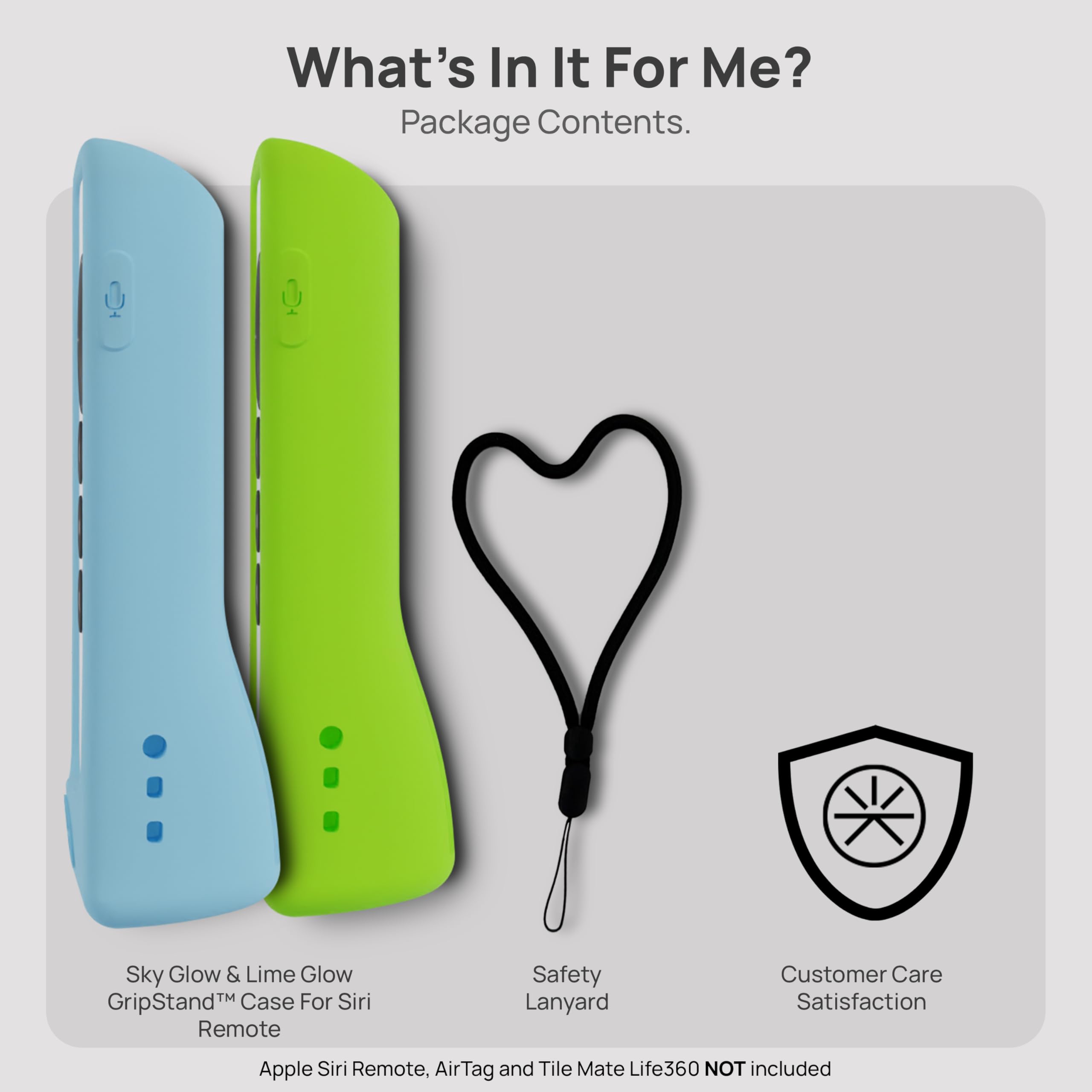 GripStand™ Apple TV Remote Cover: Compatible with AirTag, Fits Siri Apple TV 4K/HD (2nd & 3rd Gen), Stand-Up Design, Enhanced Grip, Anti-Slip and Drop Protection, 2 Pack Lime & Sky Glow by 73&Sunny