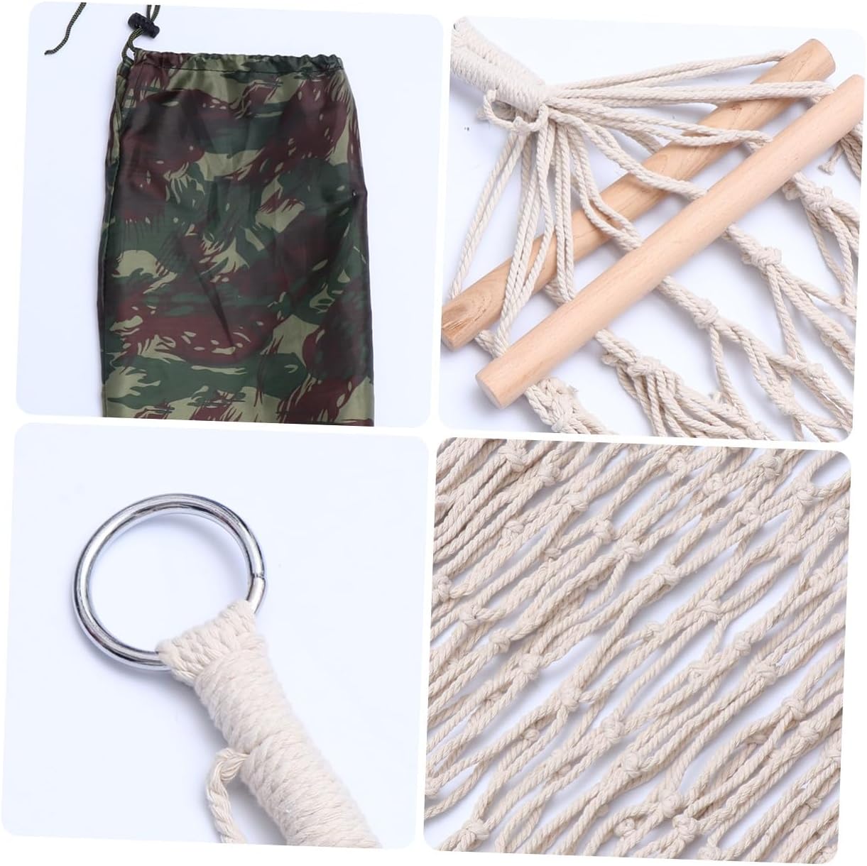 Alipis Cotton Rope Hammock Swing with Wood Stick, Mesh Outdoor Camping Hammock Chair, Portable Sleeping Swing for Indoor and Outdoor Relaxation